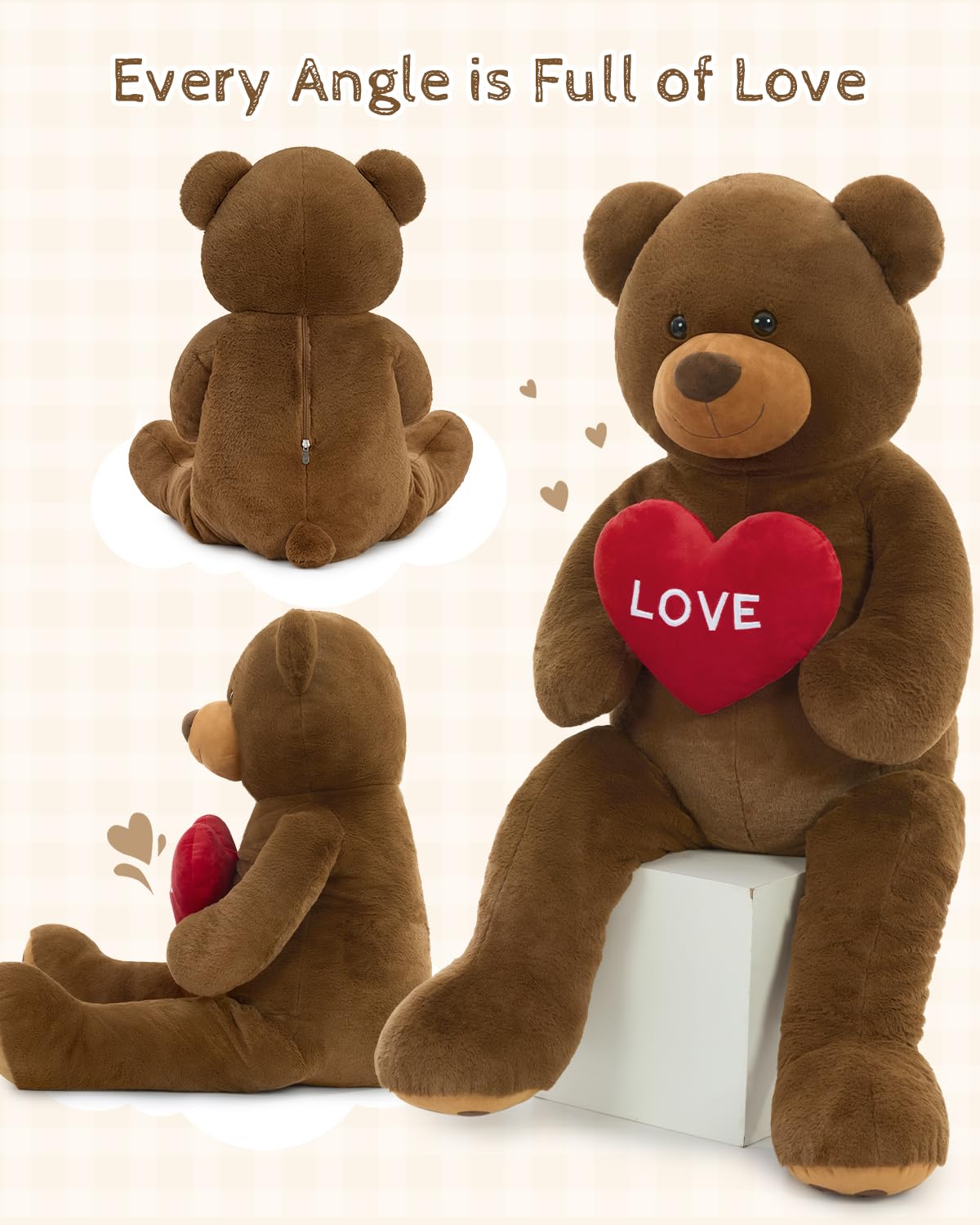 Karister 52-Inch Giant Valentines Teddy Bear – Large Soft Love Bear Plush with Red Heart