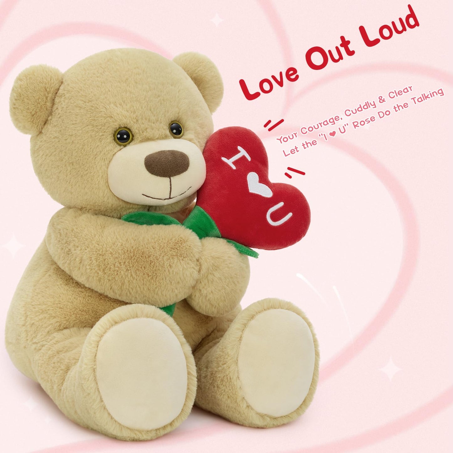 Karister Teddy Bear 15-Inch Plush with Heart Flower and I Love U Embroidery