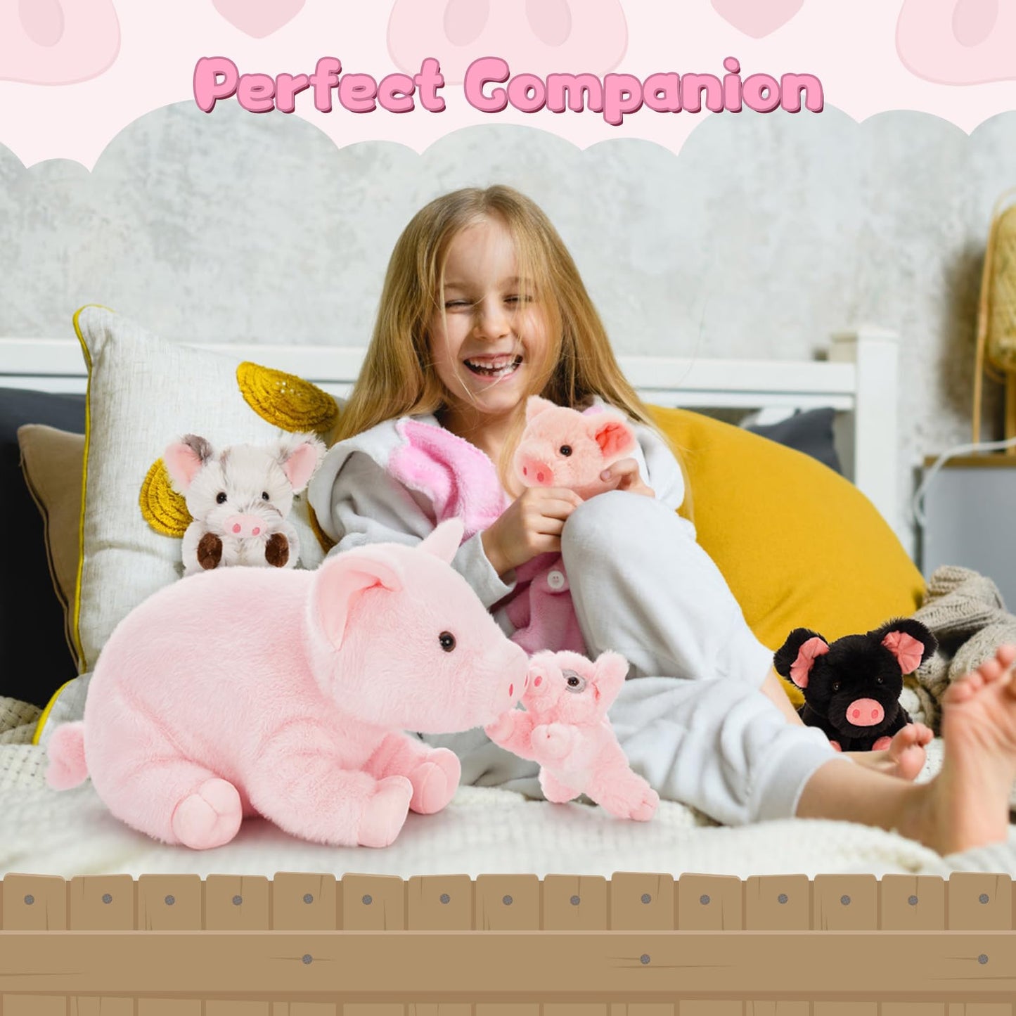 Karister 5Pcs Pig Stuffed Animal Set — 16-Inch Mommy Pig with 4 Baby Pigs