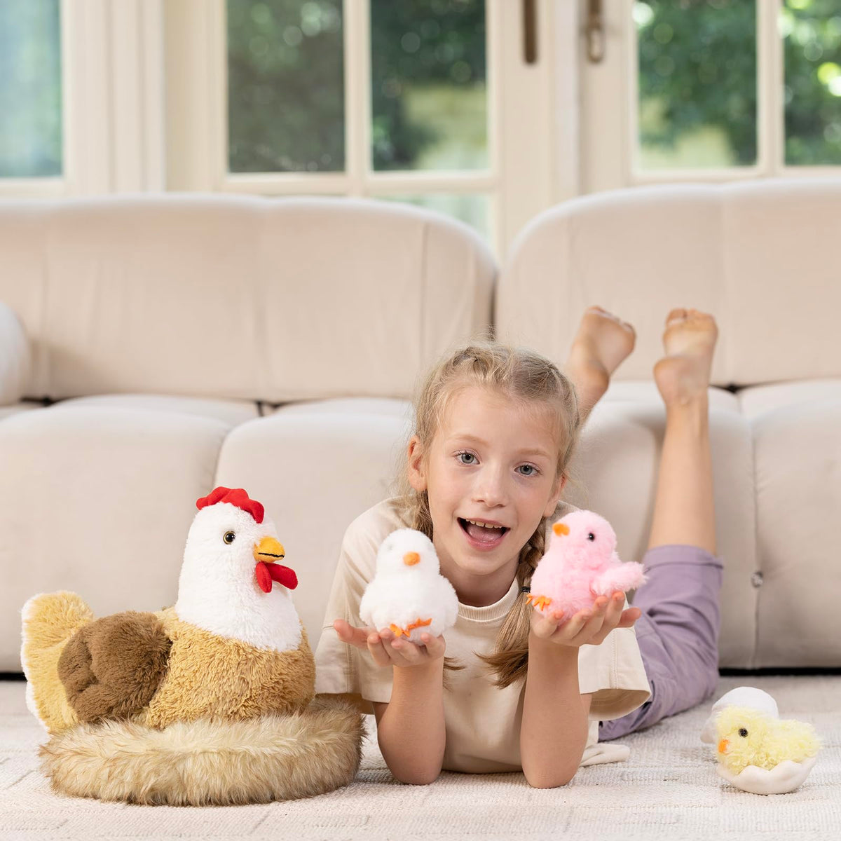 Karister 7Pcs Chicken Plush Set – Mother Hen, Baby Chicks & Nest Farm Toy