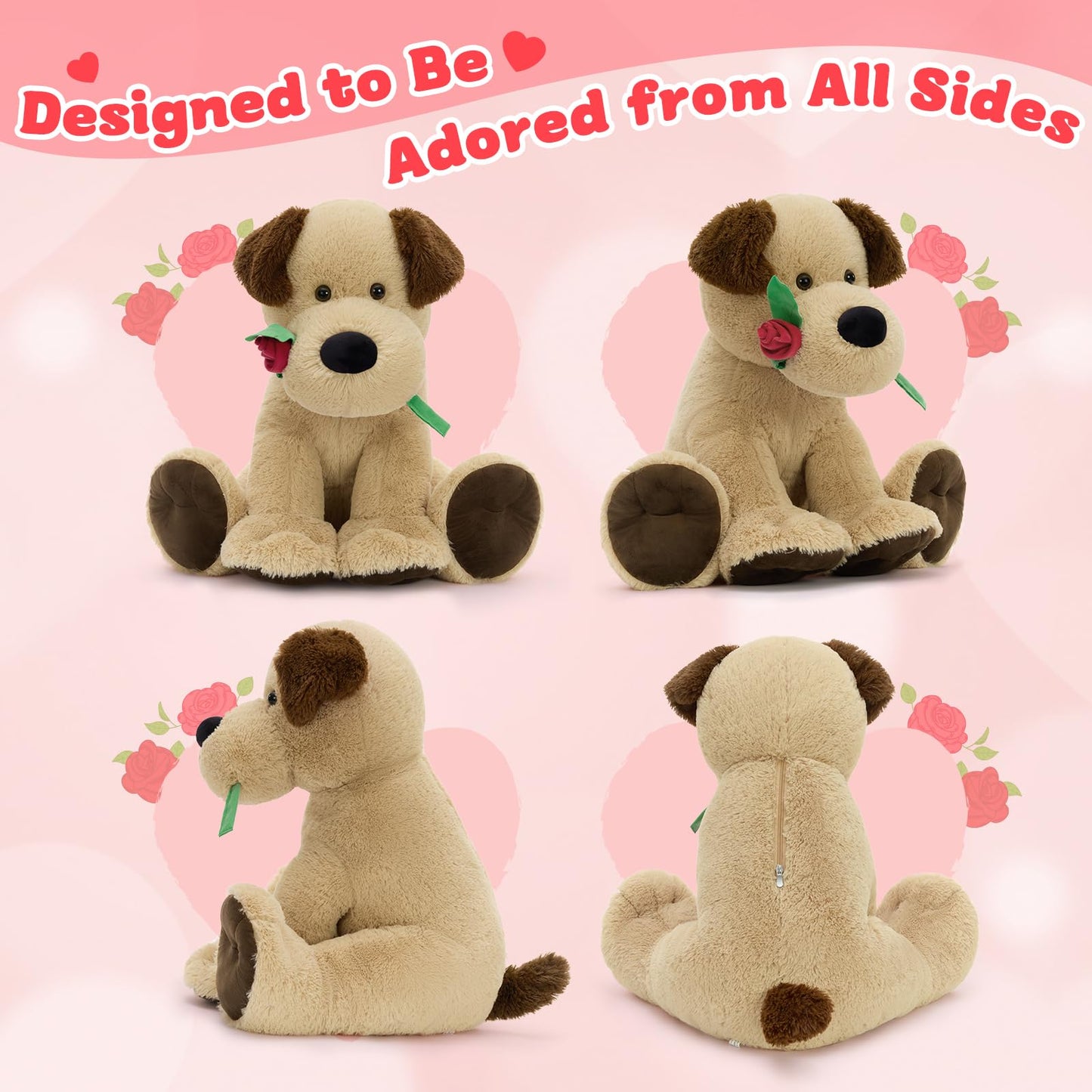 Karister Valentines Giant Dog Plush 21.6in Rose - Soft Puppy Stuffed Animal Gift