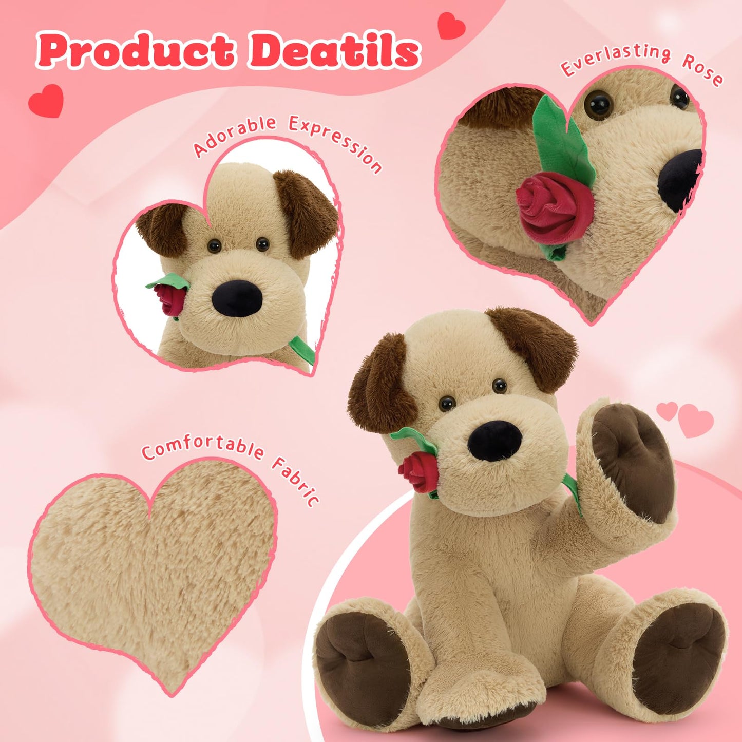 Karister Valentines Giant Dog Plush 21.6in Rose - Soft Puppy Stuffed Animal Gift