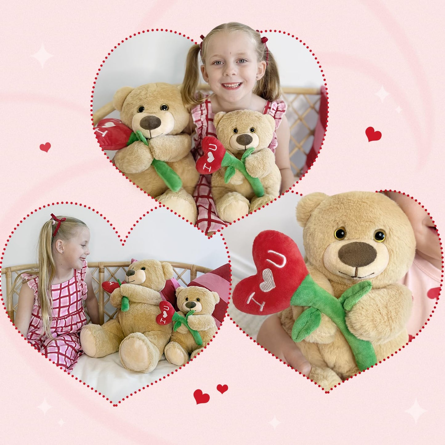 Karister Teddy Bear 15-Inch Plush with Heart Flower and I Love U Embroidery