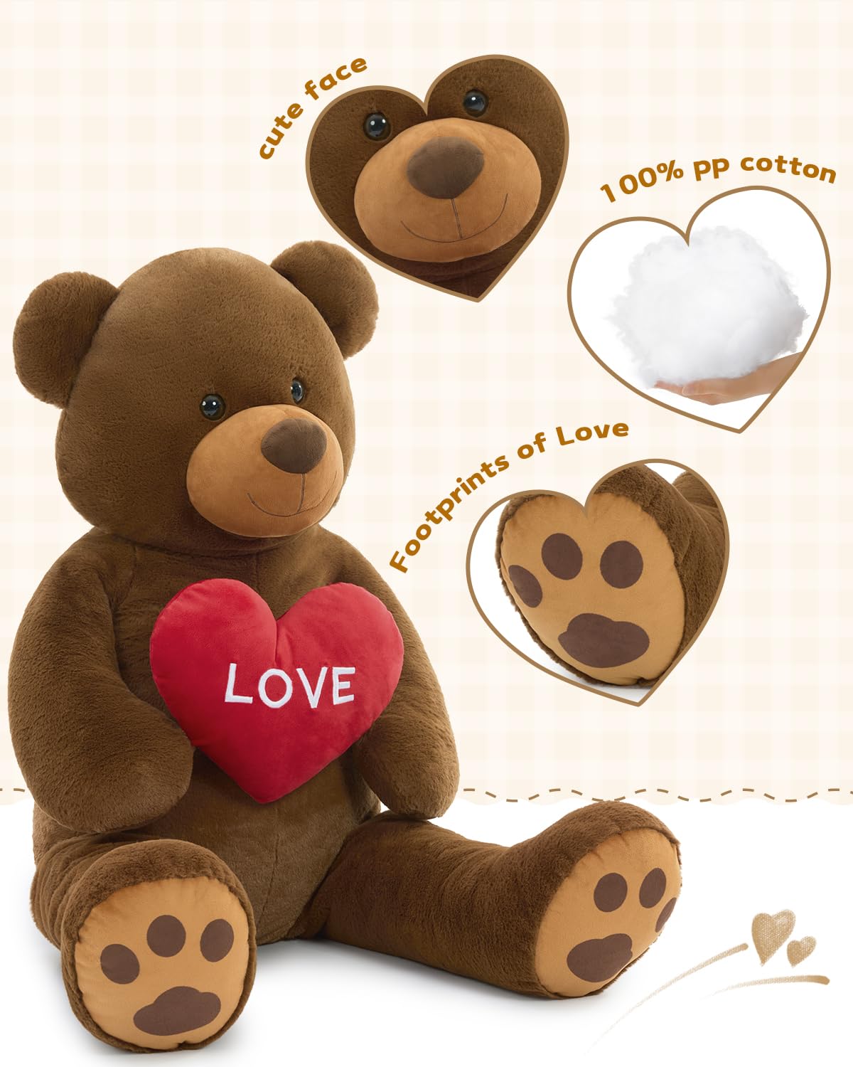 Karister 52-Inch Giant Valentines Teddy Bear – Large Soft Love Bear Plush with Red Heart