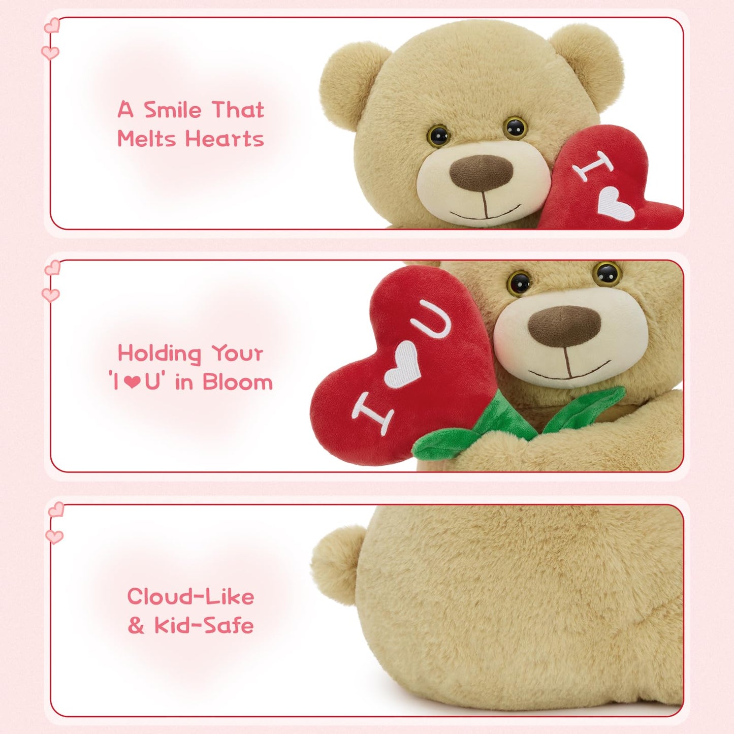 Karister Teddy Bear 15-Inch Plush with Heart Flower and I Love U Embroidery