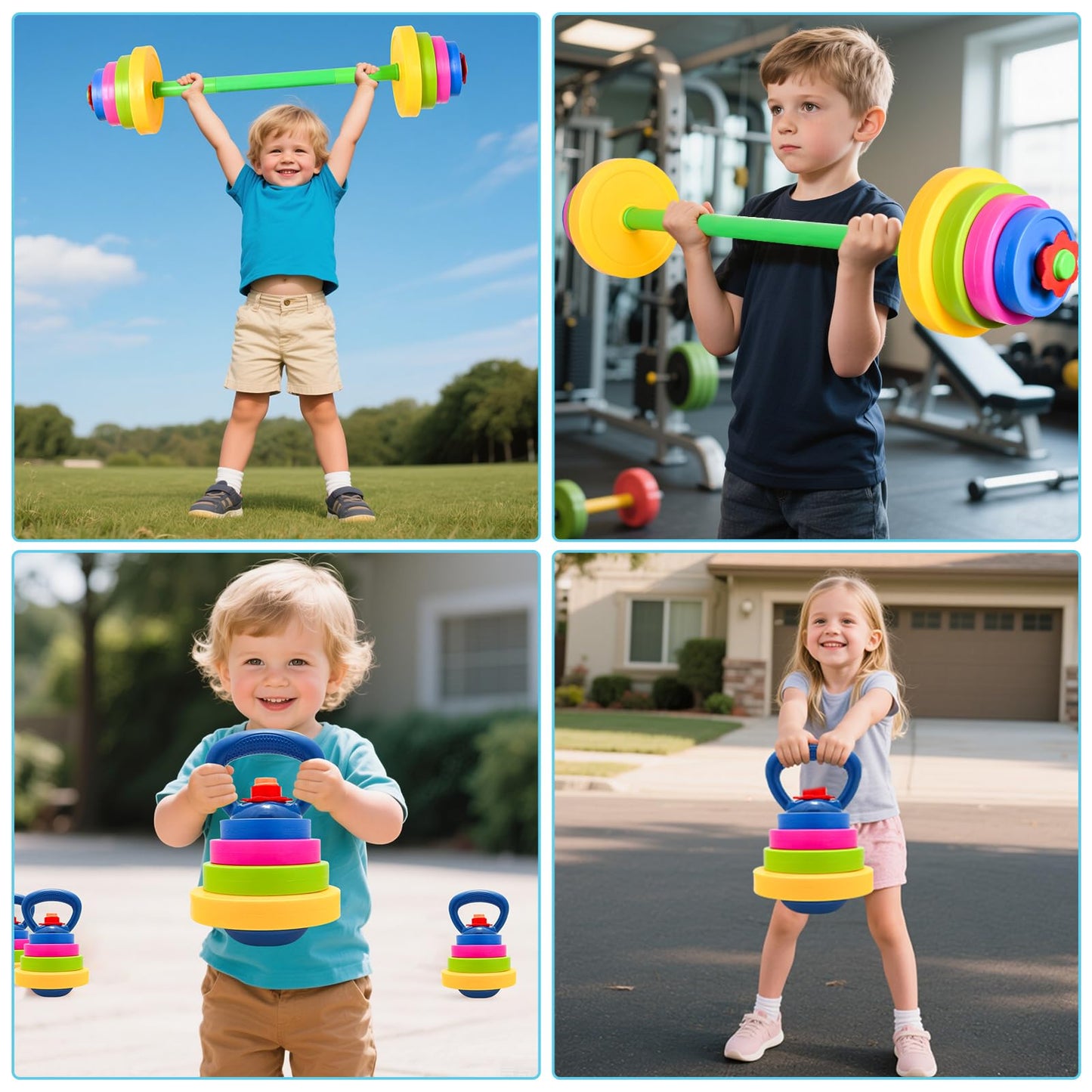 Kasebro 3-in-1 Kids Fitness Set: Adjustable Barbell, Kettlebell & Water Bottle