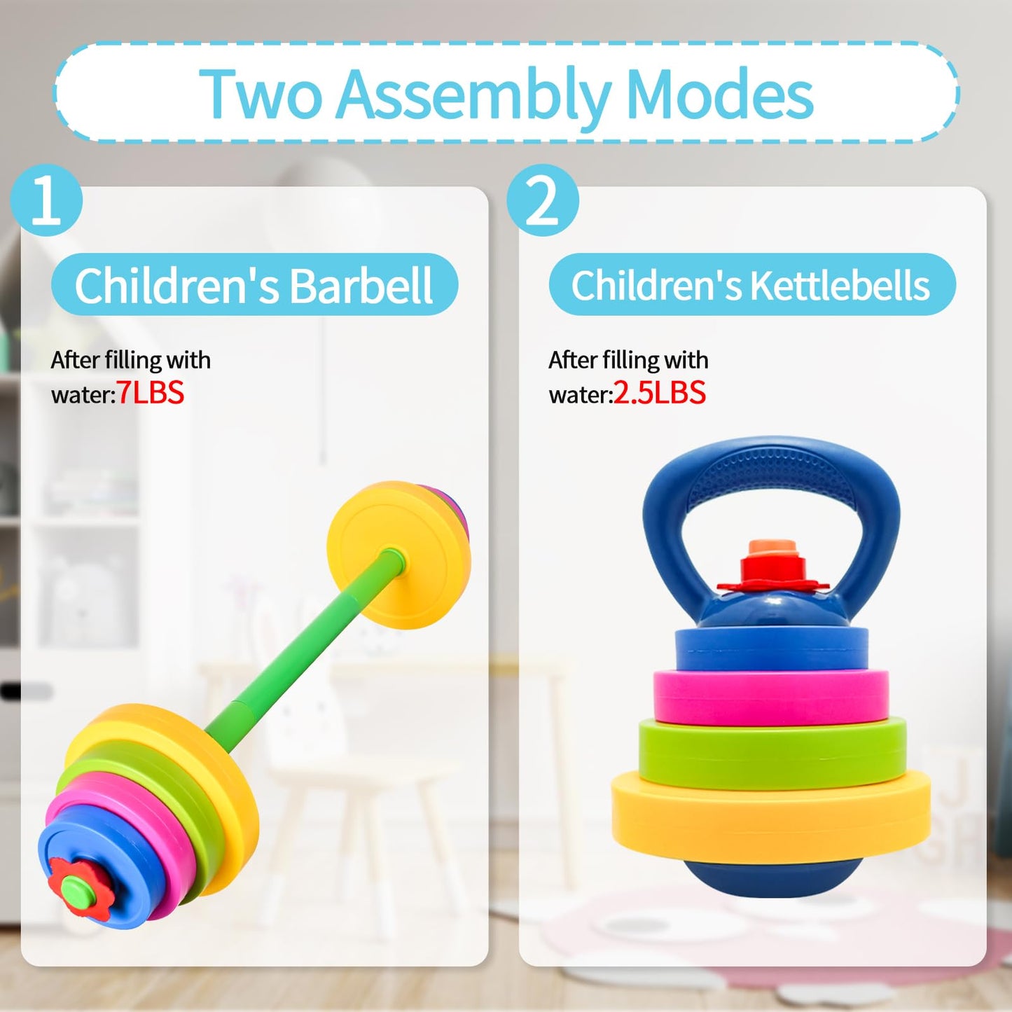 Kasebro 3-in-1 Kids Fitness Set: Adjustable Barbell, Kettlebell & Water Bottle