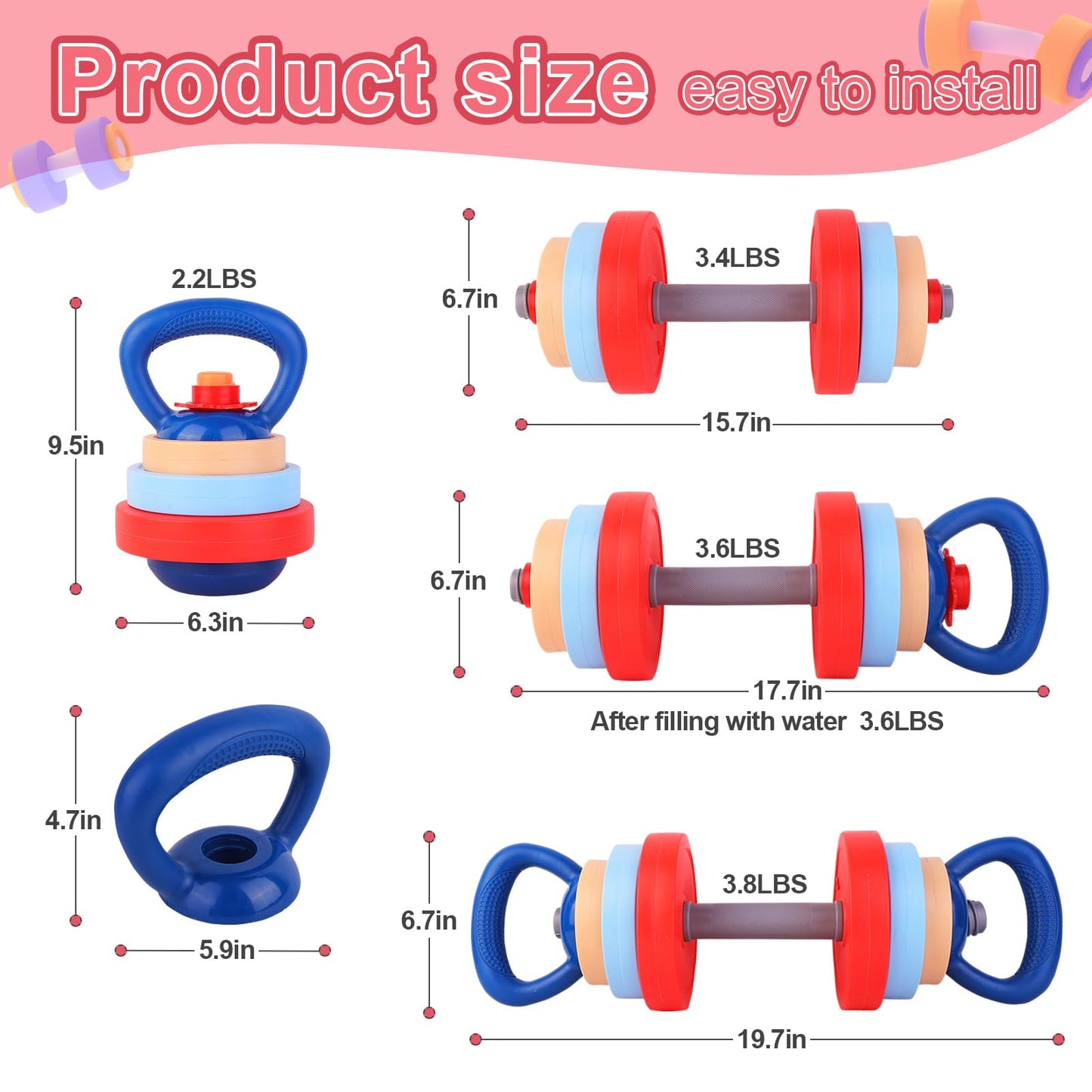 Kasebro Kids Exercise Equipment: Adjustable Dumbbells & Kettlebell