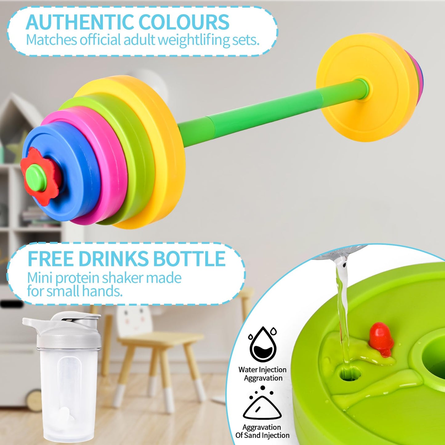Kasebro 3-in-1 Kids Fitness Set: Adjustable Barbell, Kettlebell & Water Bottle