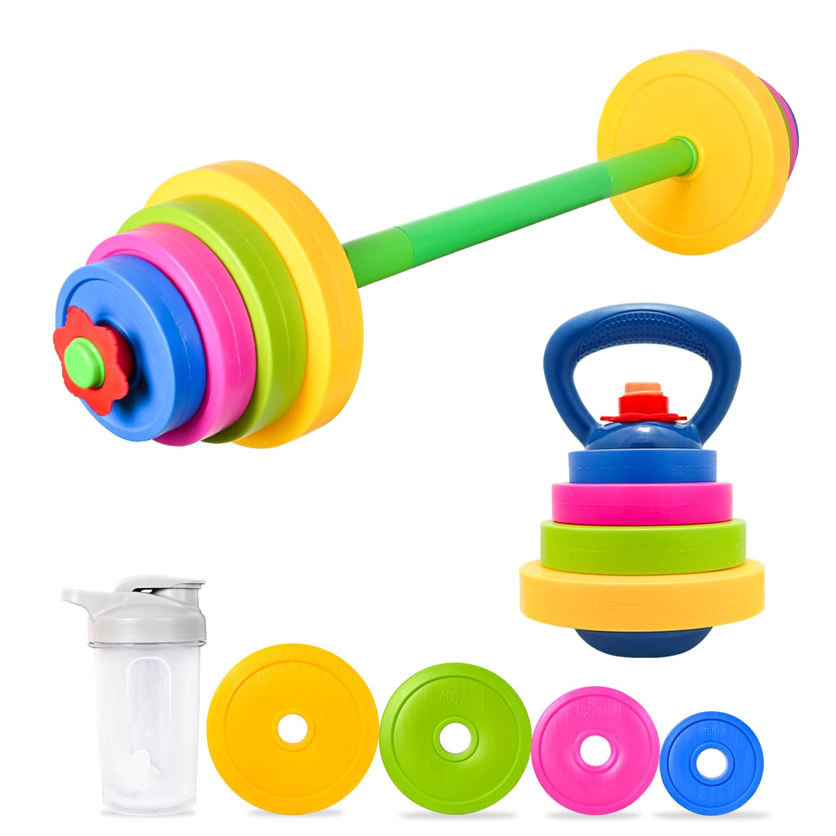 Kasebro 3-in-1 Kids Fitness Set: Adjustable Barbell, Kettlebell & Water Bottle