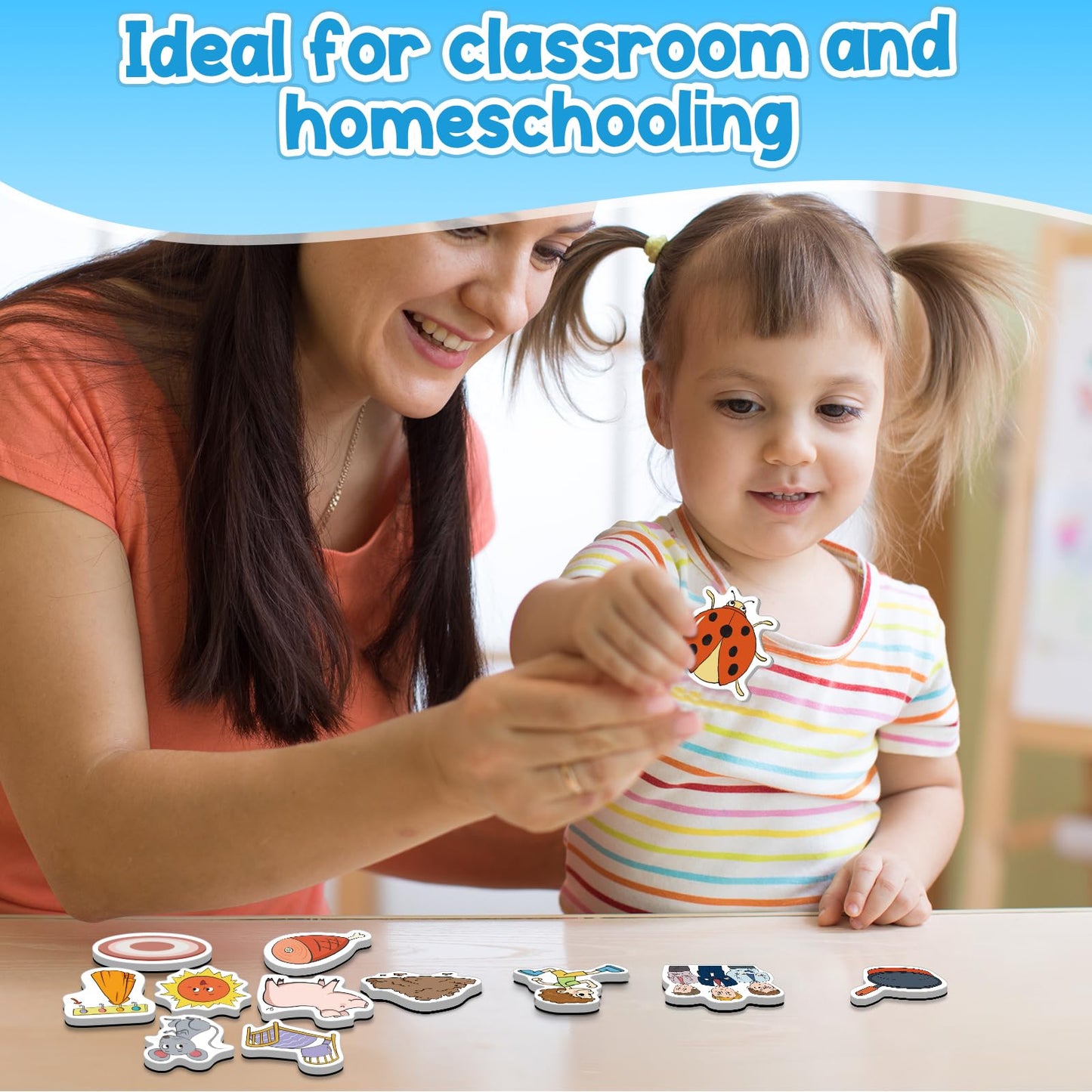 Kasfalci CVC Word Games – 50 Magnetic Foam Objects for Reading & Phonics