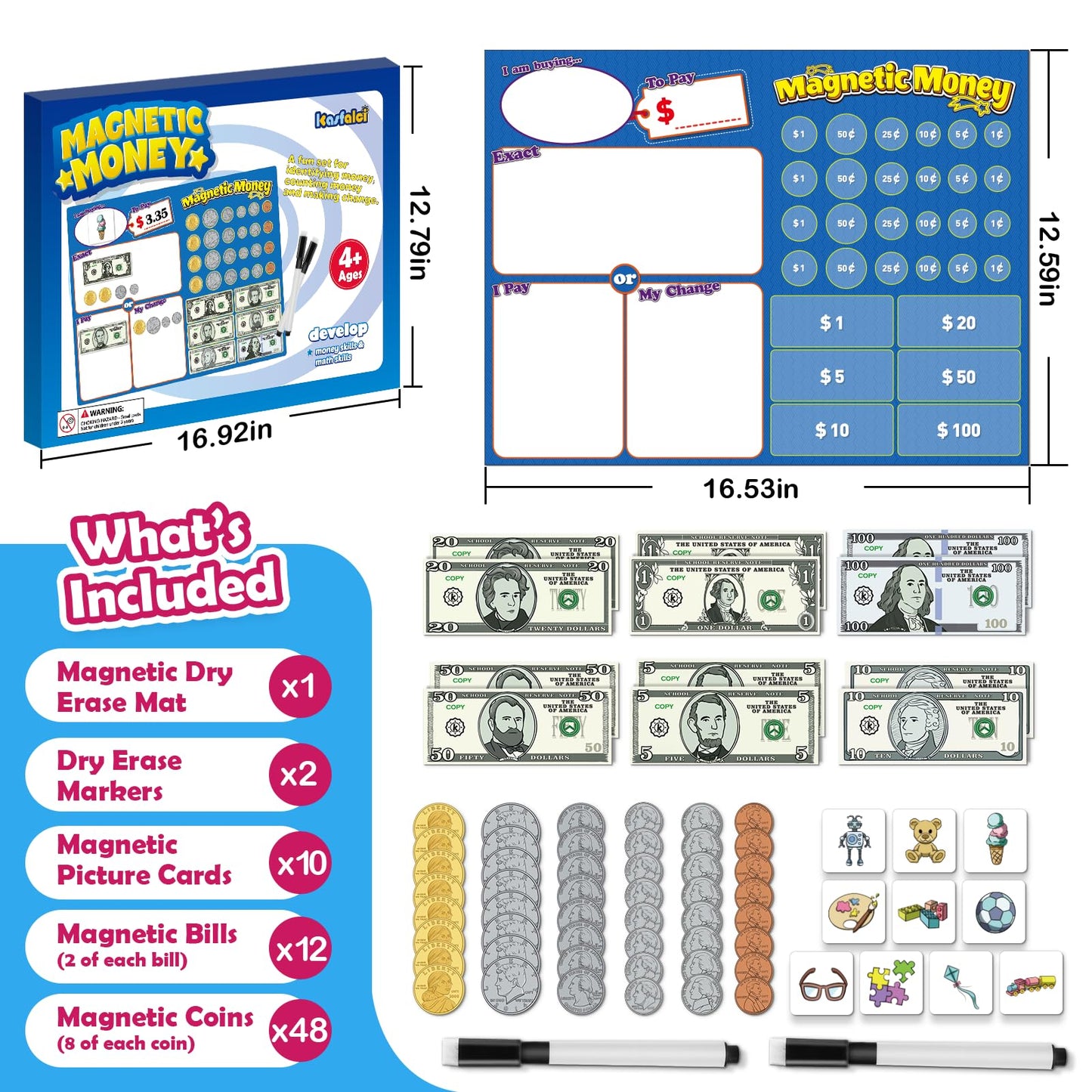 KASFALCI 60 PCS Magnetic Money for Kids – Learning & Math Manipulatives