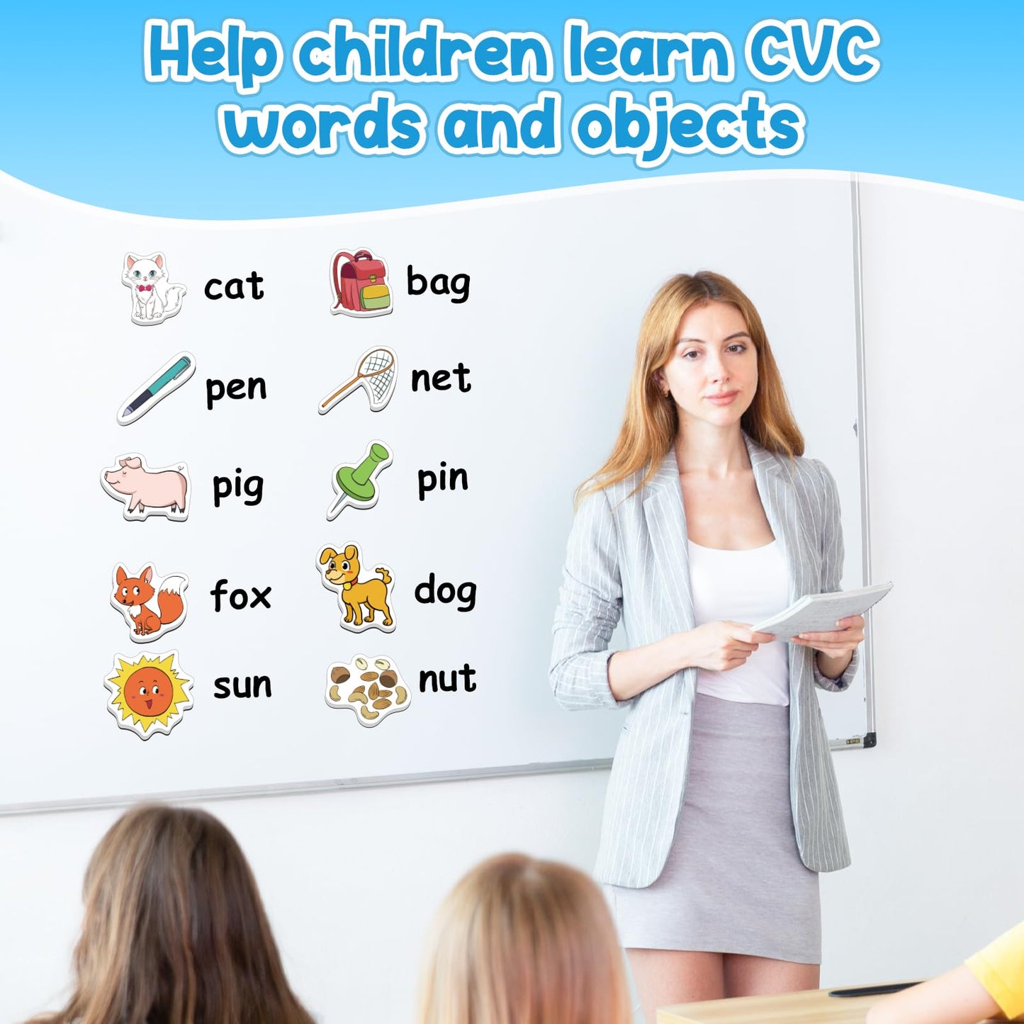 Kasfalci CVC Word Games – 50 Magnetic Foam Objects for Reading & Phonics