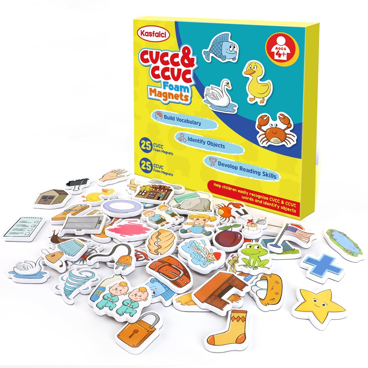 KASFALCI CVCC & CCVC Word Games – 50 Magnetic Foam Magnets for Kids