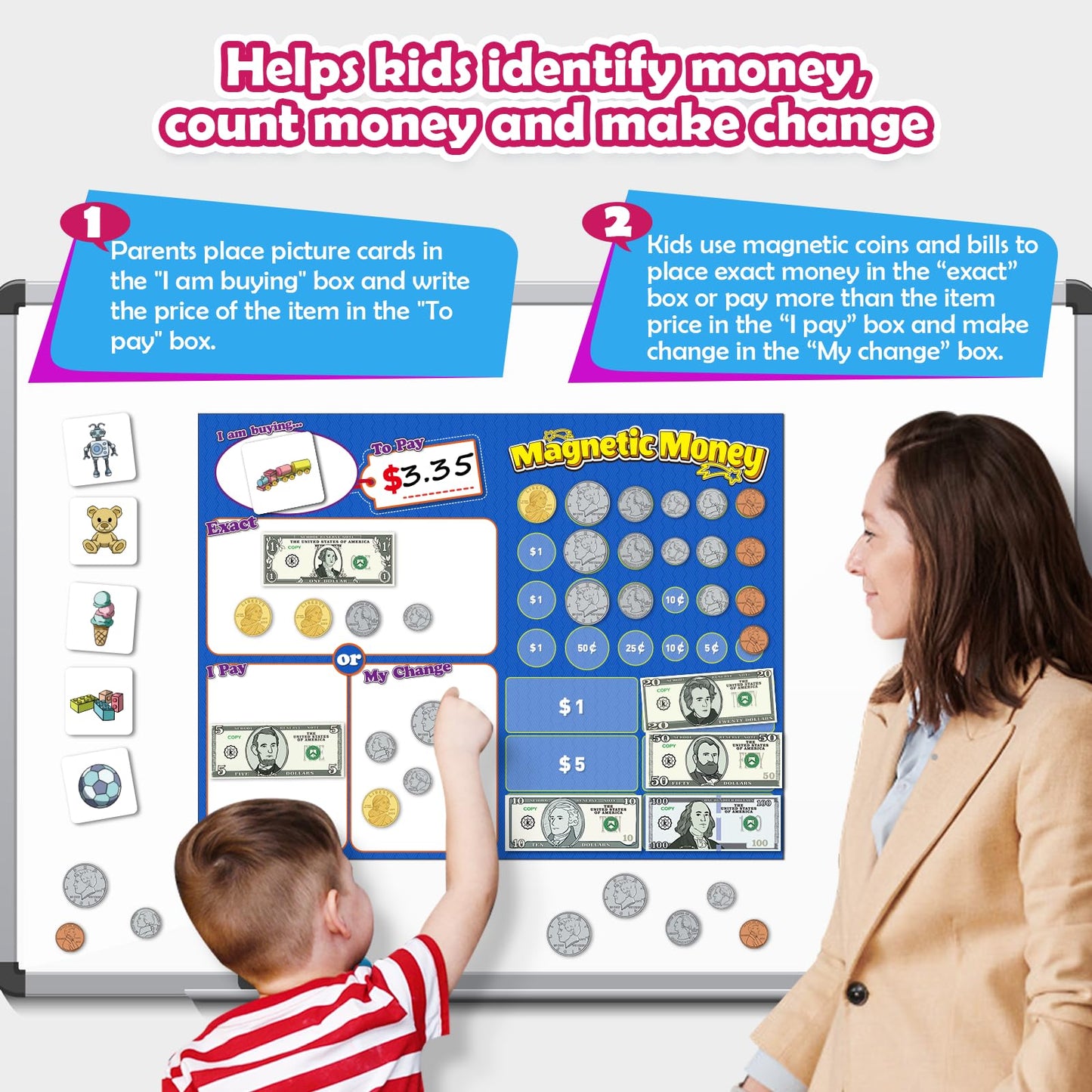KASFALCI 60 PCS Magnetic Money for Kids – Learning & Math Manipulatives
