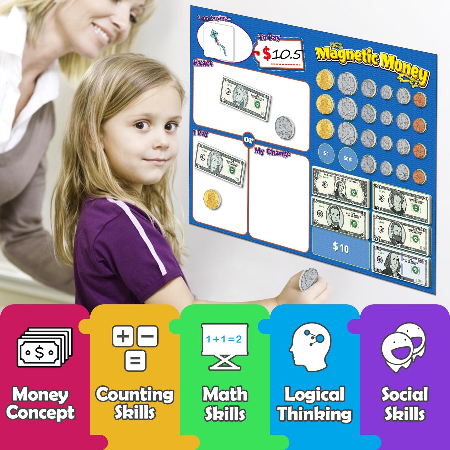 KASFALCI 60 PCS Magnetic Money for Kids – Learning & Math Manipulatives