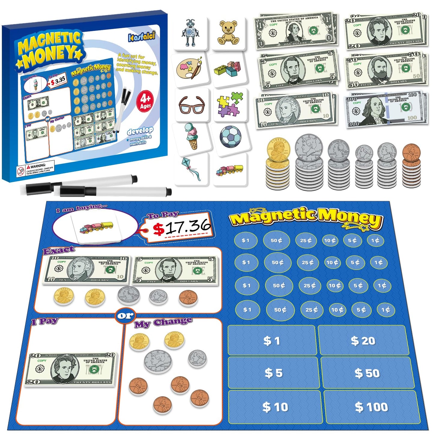KASFALCI 60 PCS Magnetic Money for Kids – Learning & Math Manipulatives