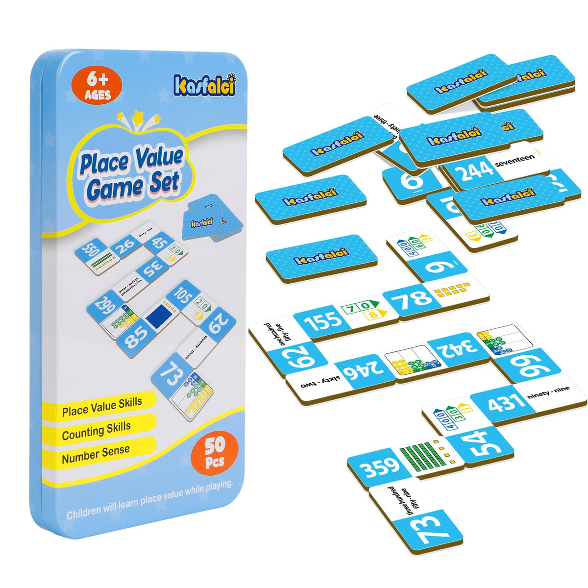 Kasfalci Place Value Dominoes Set – Math Manipulatives for Kids (Preschool to 3rd Grade)