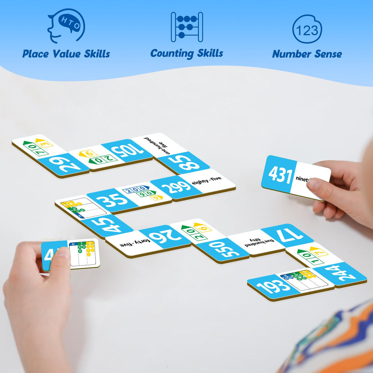 Kasfalci Place Value Dominoes Set – Math Manipulatives for Kids (Preschool to 3rd Grade)