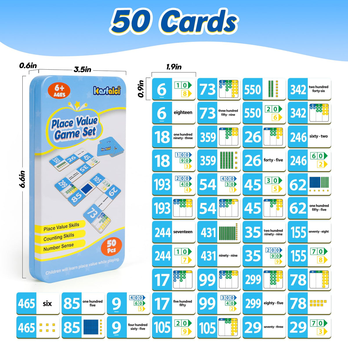 Kasfalci Place Value Dominoes Set – Math Manipulatives for Kids (Preschool to 3rd Grade)