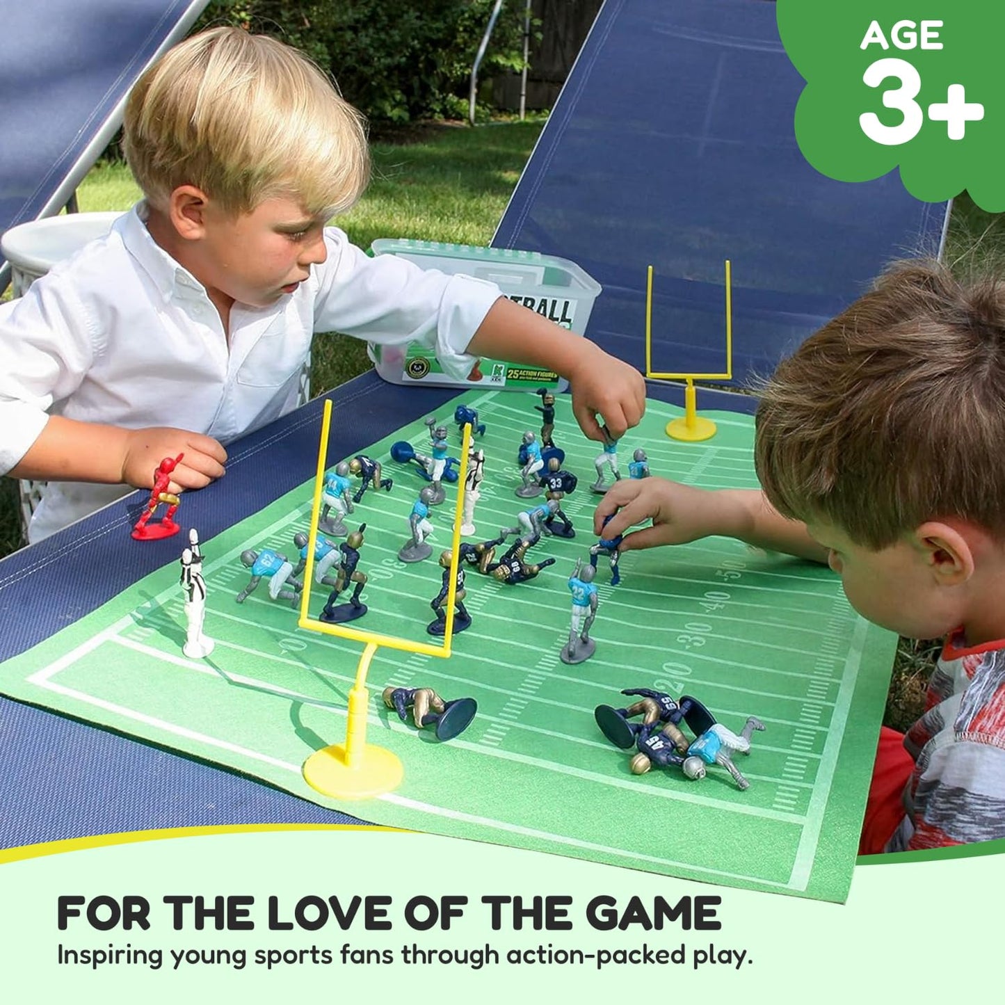 Kaskey Kids Football Guys Navy Gold vs Gray Blue – 30-Piece Set with 2 Teams, Referee, Field, and Travel Case