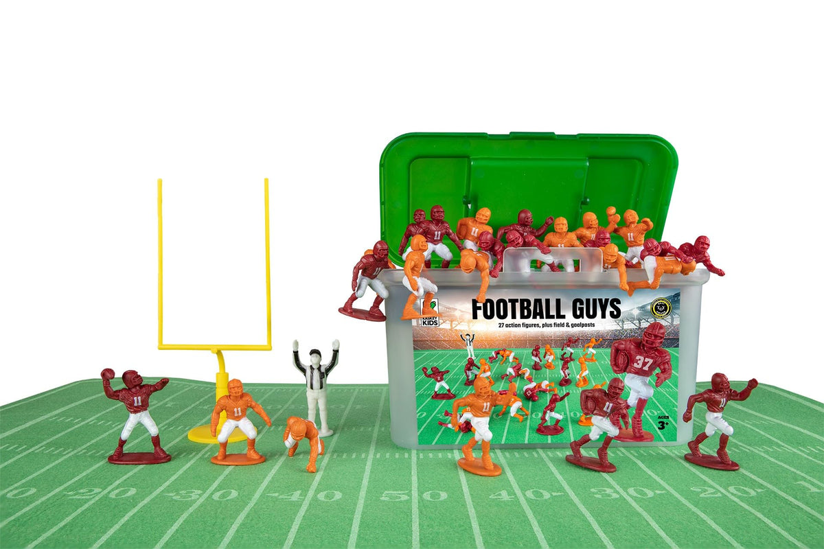 Kaskey Kids Football Guys Maroon vs Orange – 30-Piece Set with 2 Teams, Ref, Field & Travel Case