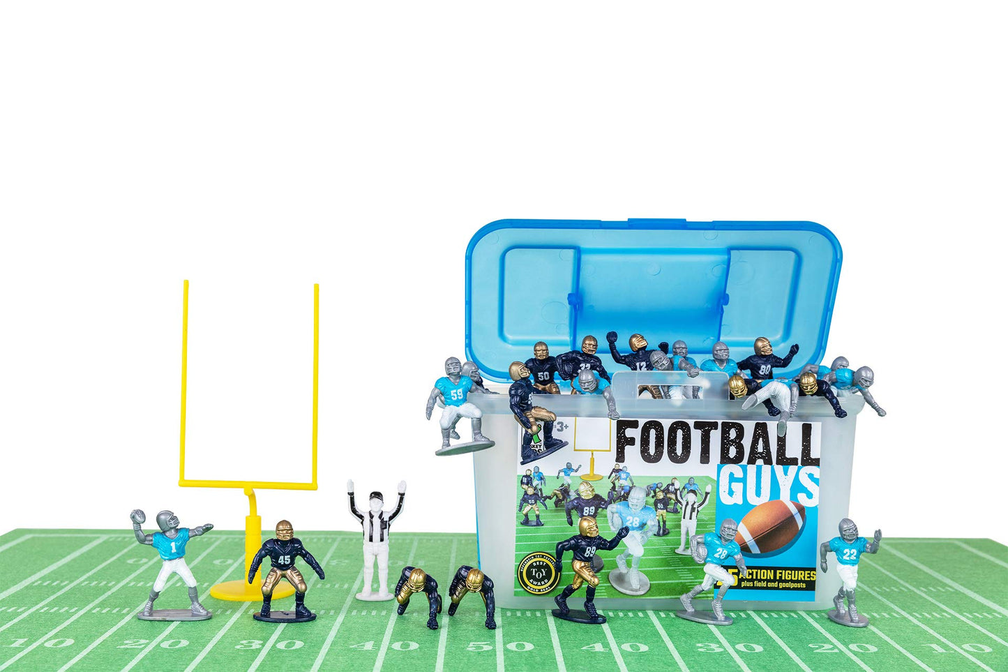 Kaskey Kids Football Guys Navy Gold vs Gray Blue – 30-Piece Set with 2 Teams, Referee, Field, and Travel Case
