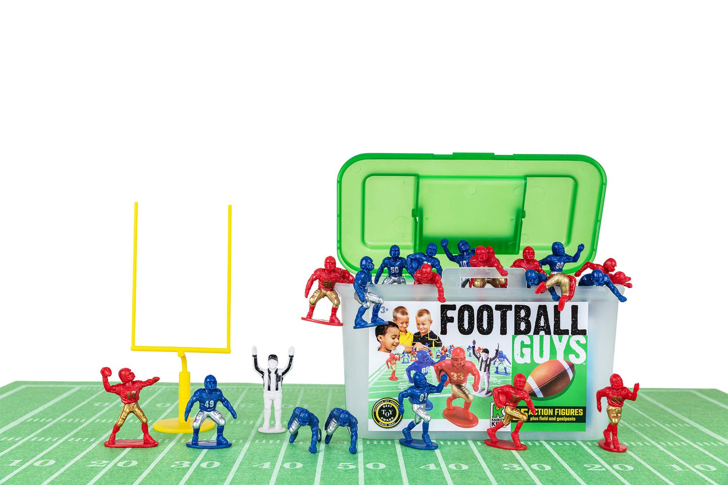 Kaskey Kids Football Guys: Red Gold vs Blue Silver – 30-Piece Set with Teams, Accessories & Travel Case