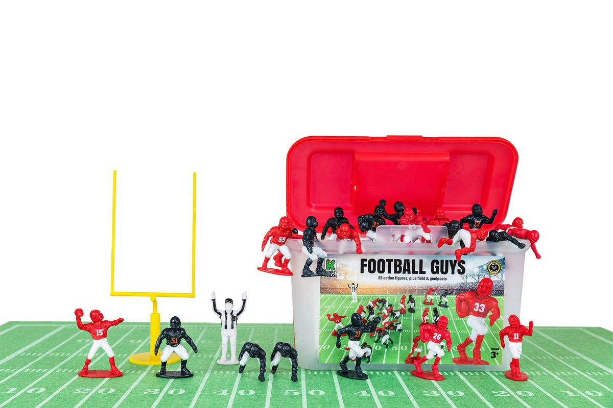 Kaskey Kids Football Guys: Red White vs Navy White – 30-Piece Set with 2 Teams, Referee, Field, Case, Ages 3+
