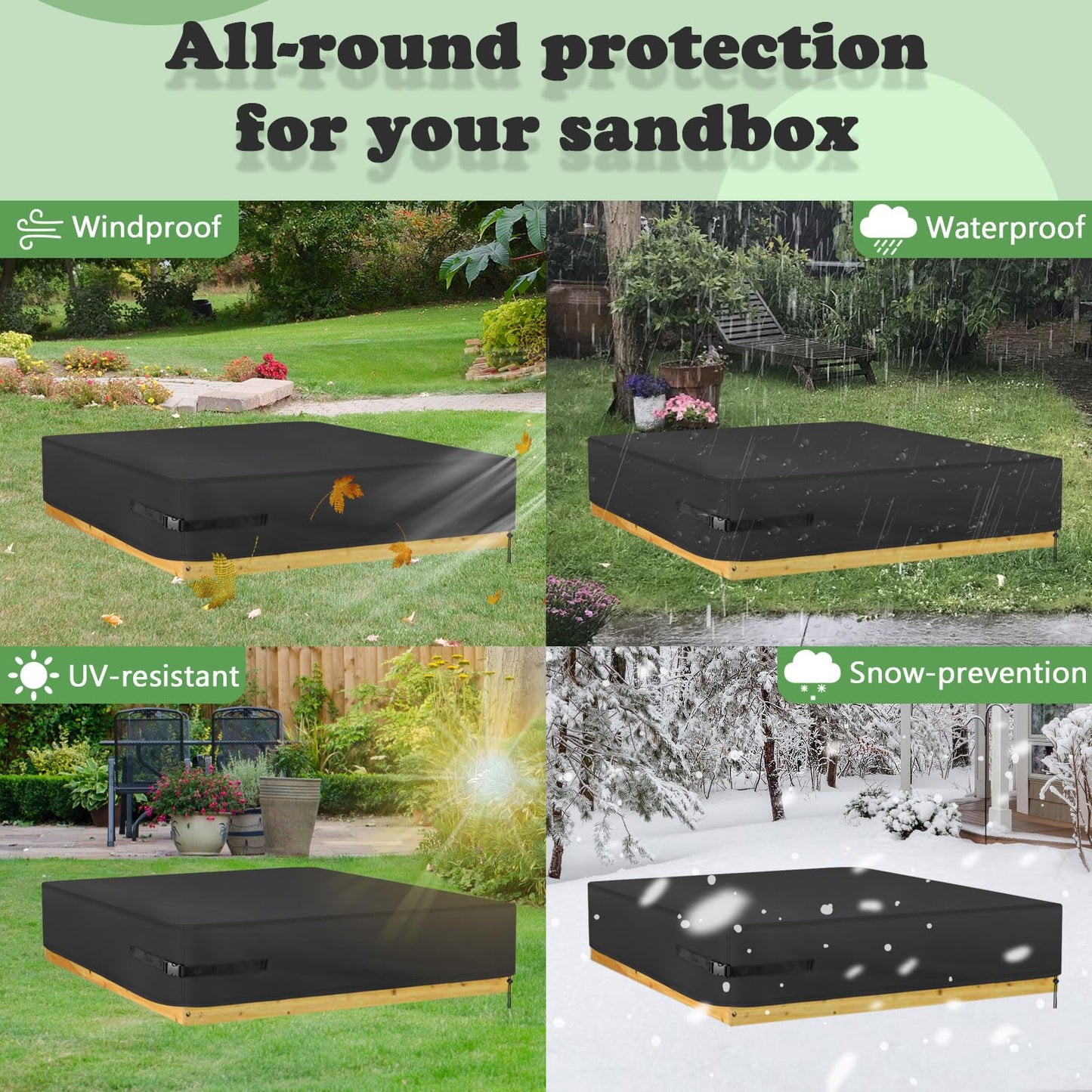 Kasla Sandbox Cover – Waterproof Square Sandbox Cover (Black) 50x50x8 in