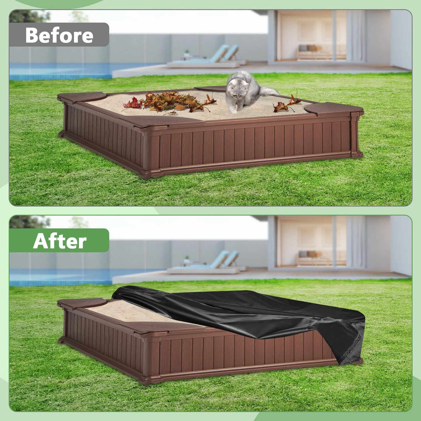 Kasla Sandbox Cover – Waterproof Square Sandbox Cover (Black) 50x50x8 in