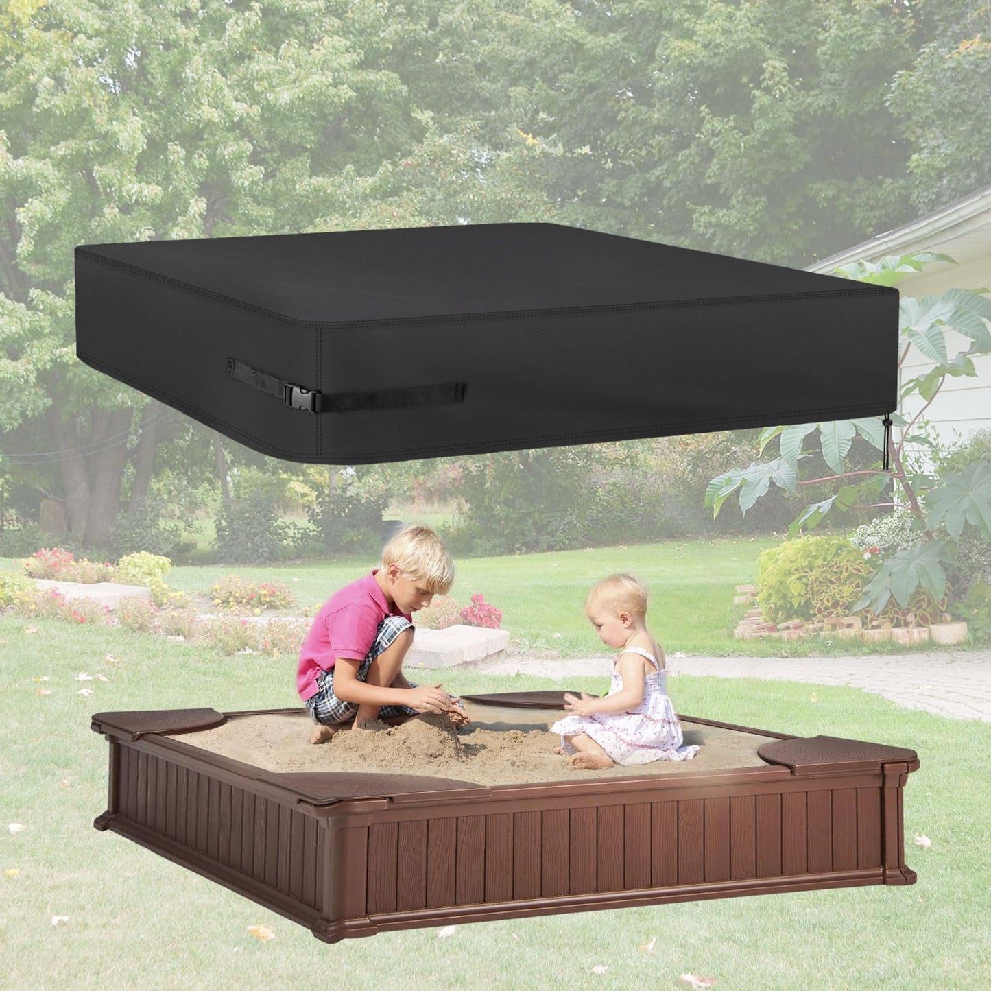 Kasla Sandbox Cover – Waterproof Square Sandbox Cover (Black) 50x50x8 in