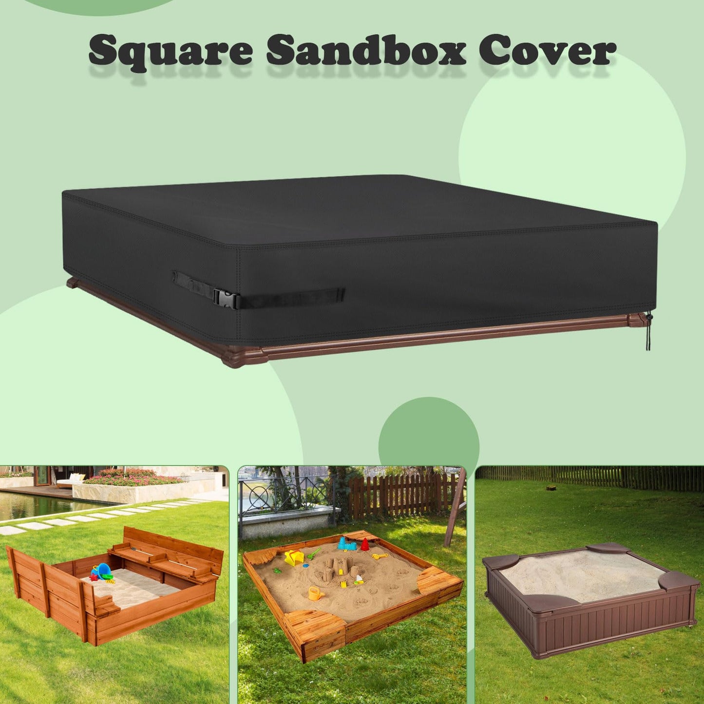 Kasla Sandbox Cover – Waterproof Square Sandbox Cover (Black) 50x50x8 in