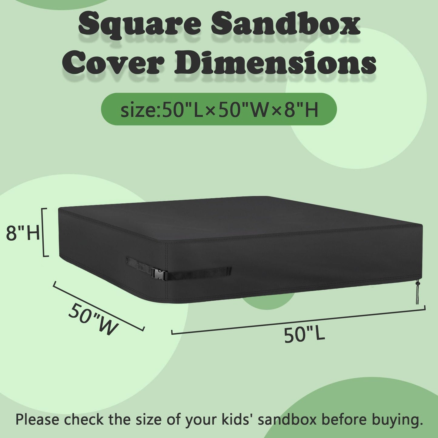Kasla Sandbox Cover – Waterproof Square Sandbox Cover (Black) 50x50x8 in