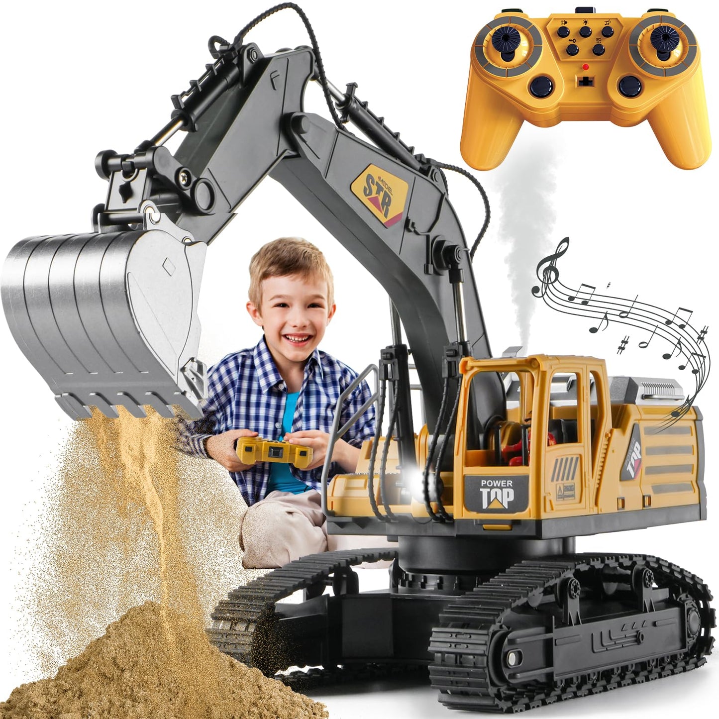 KASQERT 1:14 RC Excavator Toy – 14-Channel Digger with Smoke, Lights & Realistic Digging Head