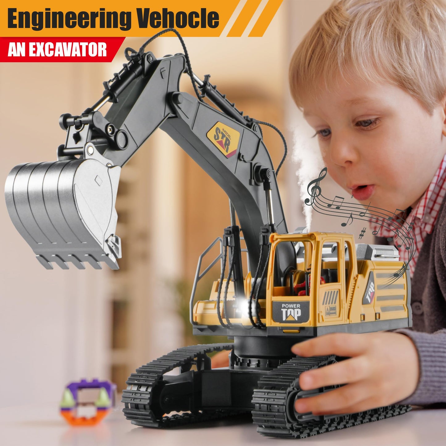 KASQERT 1:14 RC Excavator Toy – 14-Channel Digger with Smoke, Lights & Realistic Digging Head