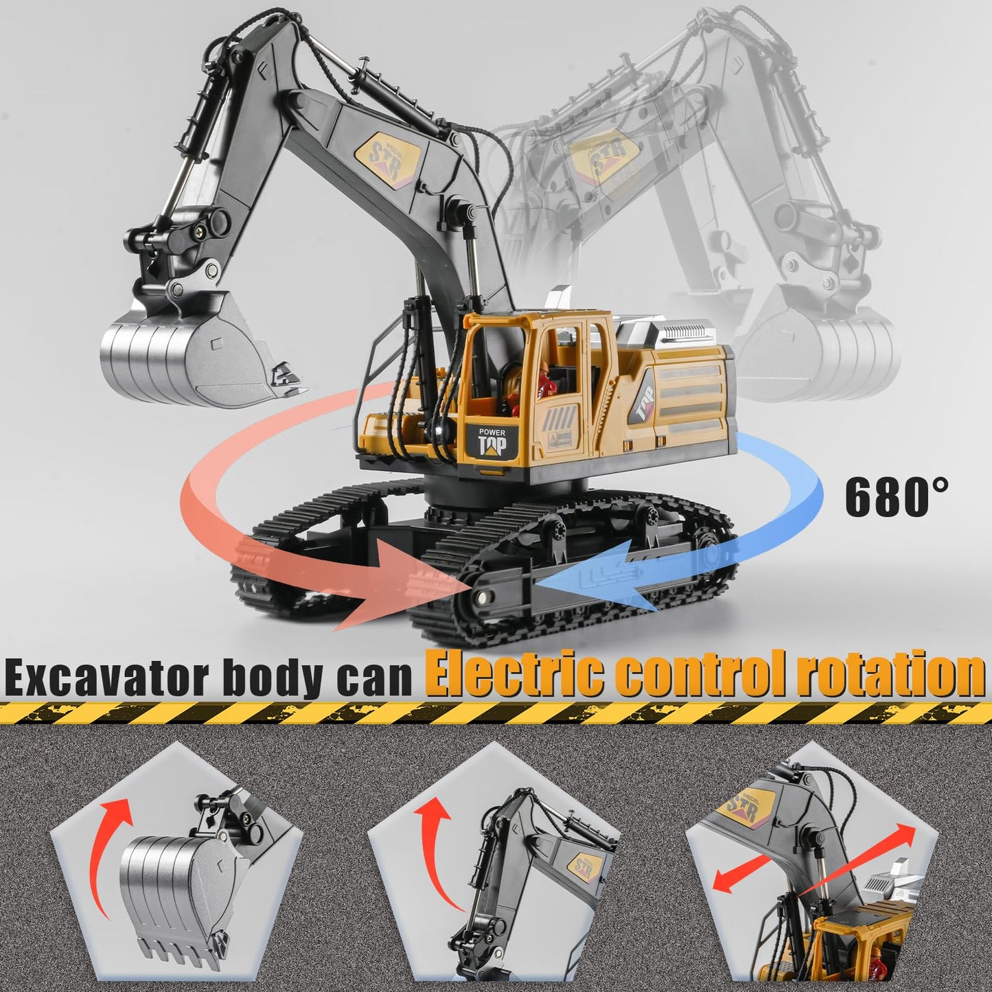 KASQERT 1:14 RC Excavator Toy – 14-Channel Digger with Smoke, Lights & Realistic Digging Head