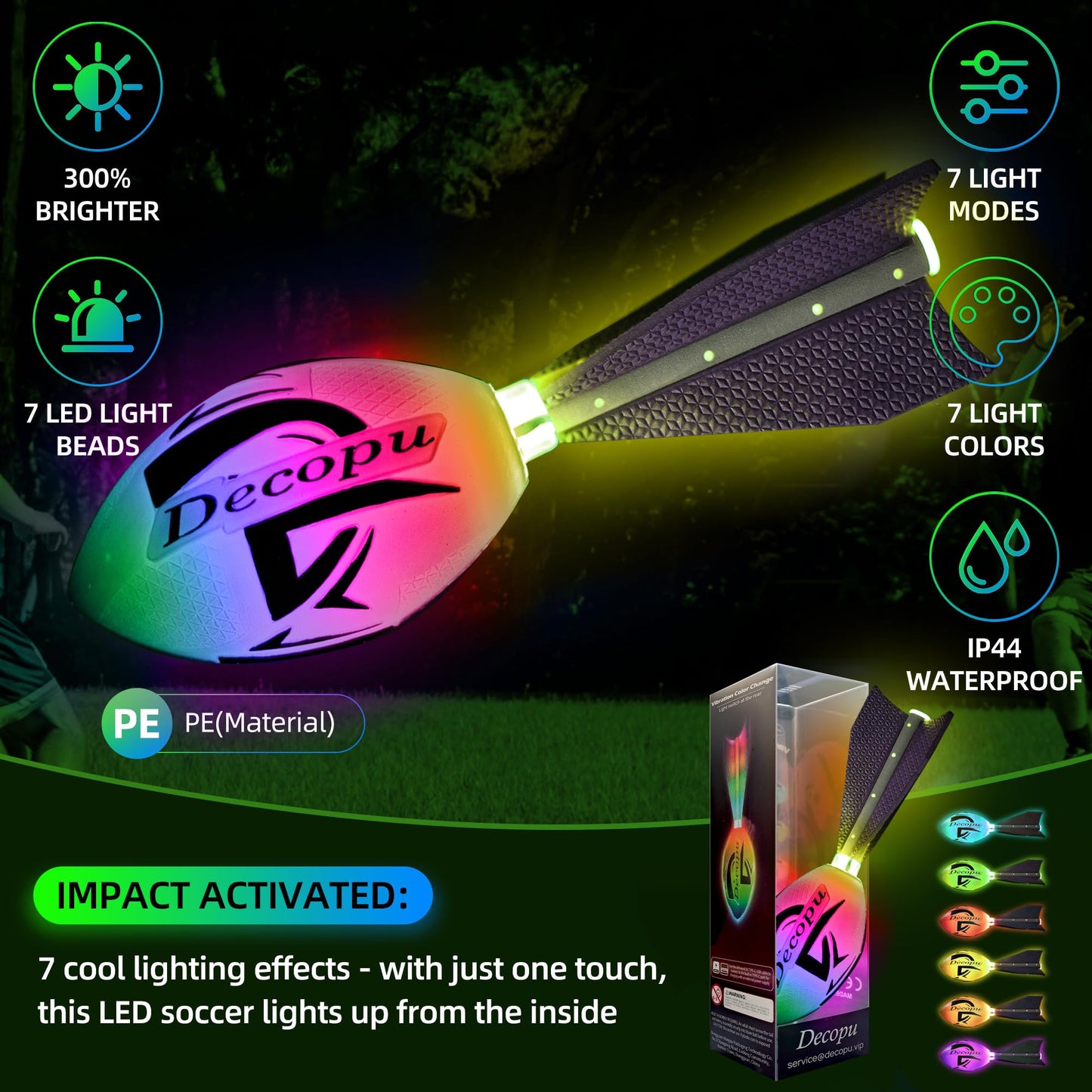 KASTUMBGA Rechargeable Glow Football — 7 RGB LED, Impact-Resistant Foam, No Pump, Beach & Backyard Fun