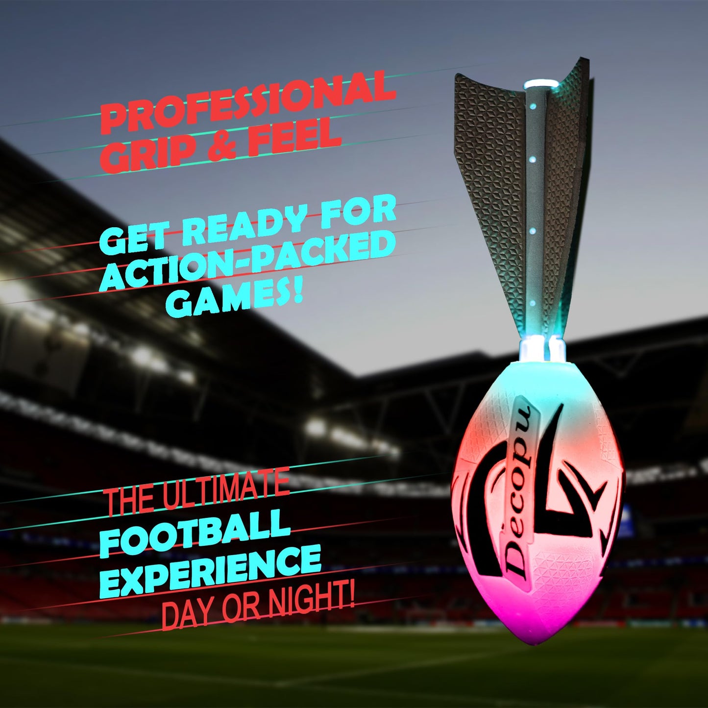 KASTUMBGA Rechargeable Glow Football — 7 RGB LED, Impact-Resistant Foam, No Pump, Beach & Backyard Fun