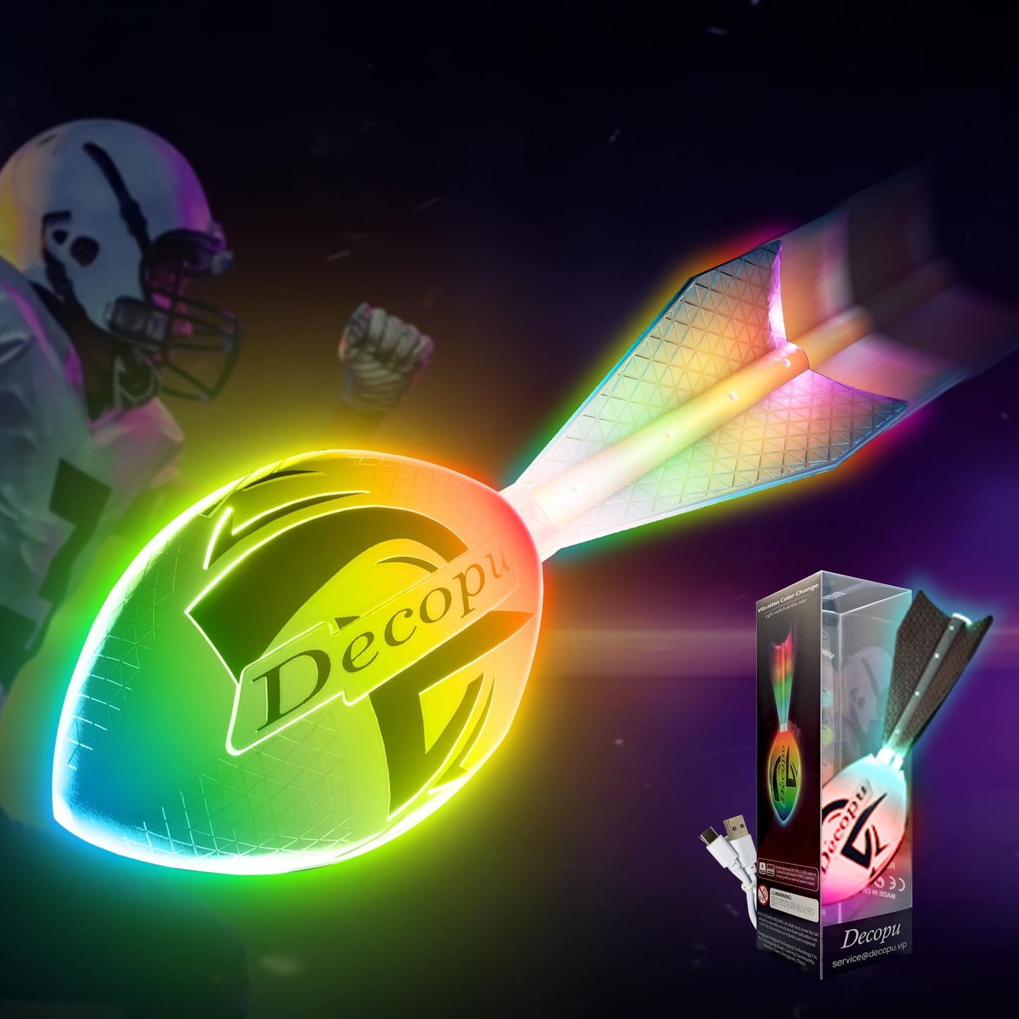 KASTUMBGA Rechargeable Glow Football — 7 RGB LED, Impact-Resistant Foam, No Pump, Beach & Backyard Fun