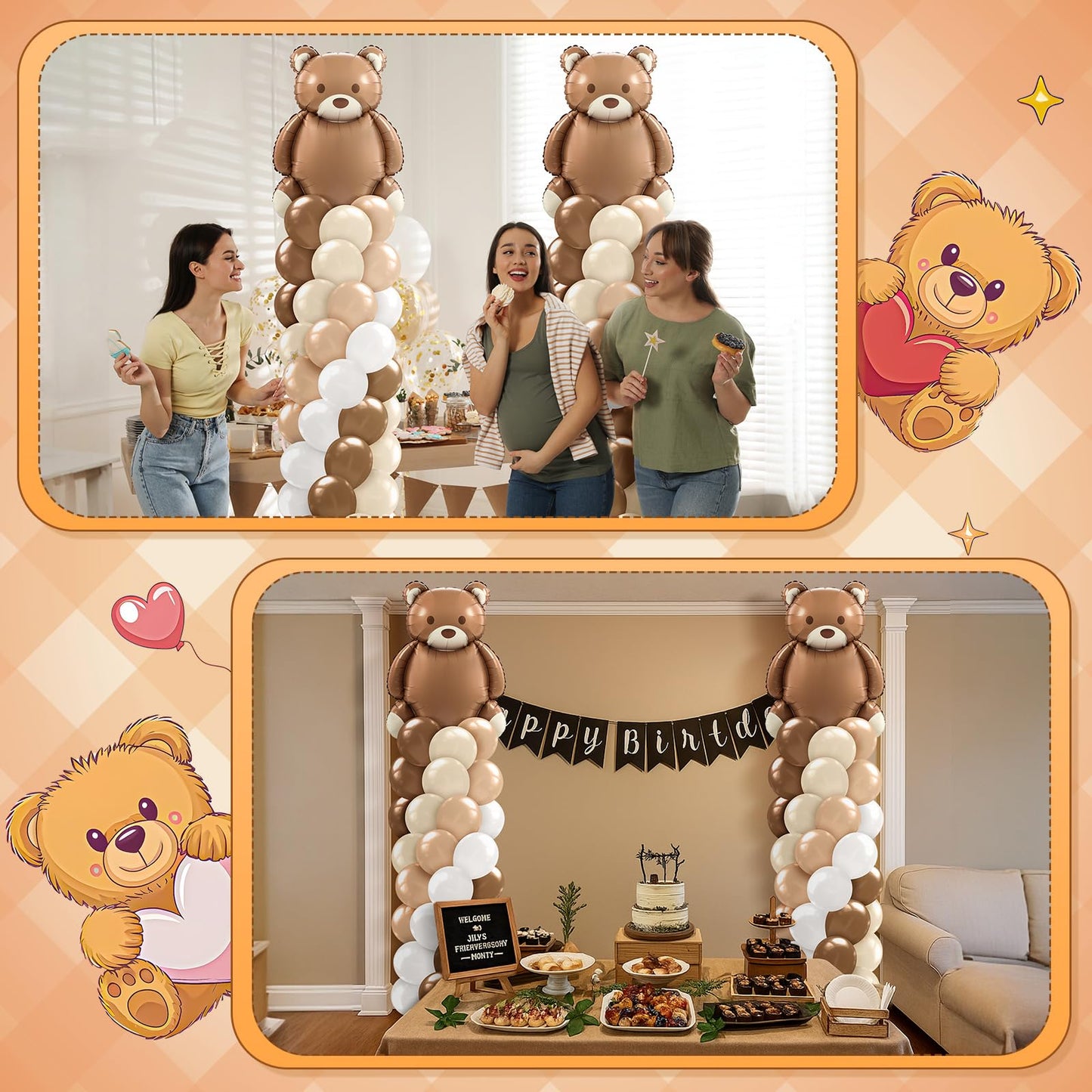 Kasyat 2-Set Bear Balloon Column Stand Kit | Baby Shower & Party Decor