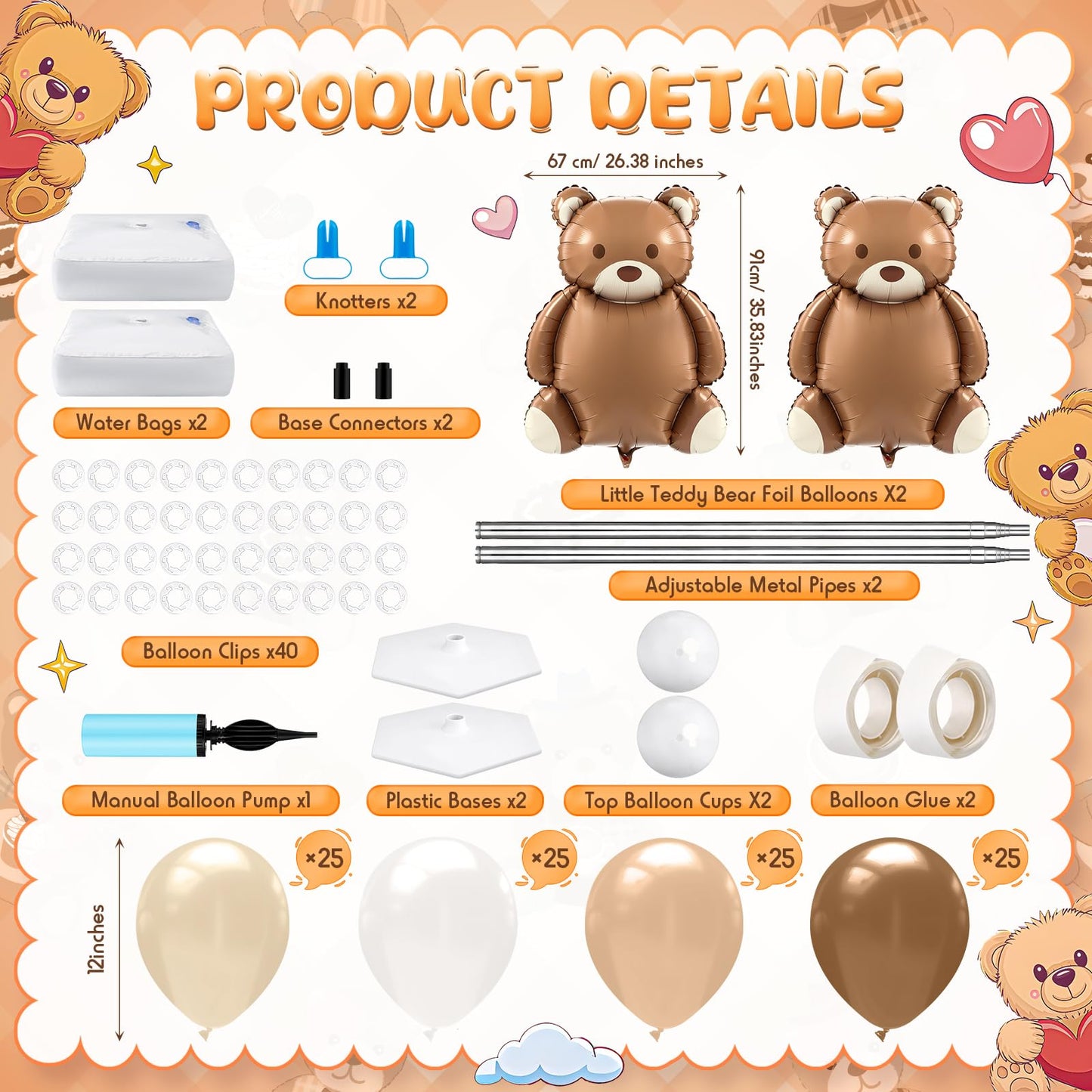 Kasyat 2-Set Bear Balloon Column Stand Kit | Baby Shower & Party Decor