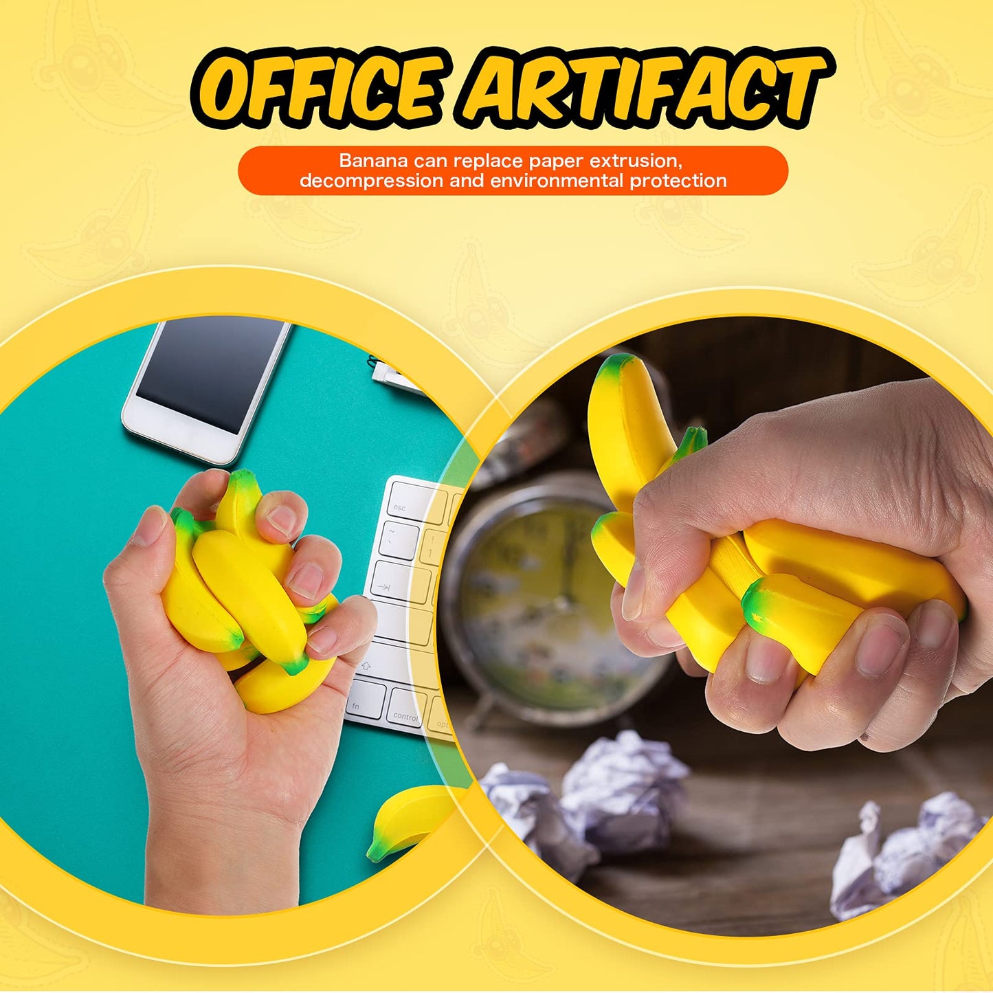 Kasyat 15 Pcs Banana Stress Toys – PU Relief Balls, 2.36 in, for Classroom, Gifts & Party Favors