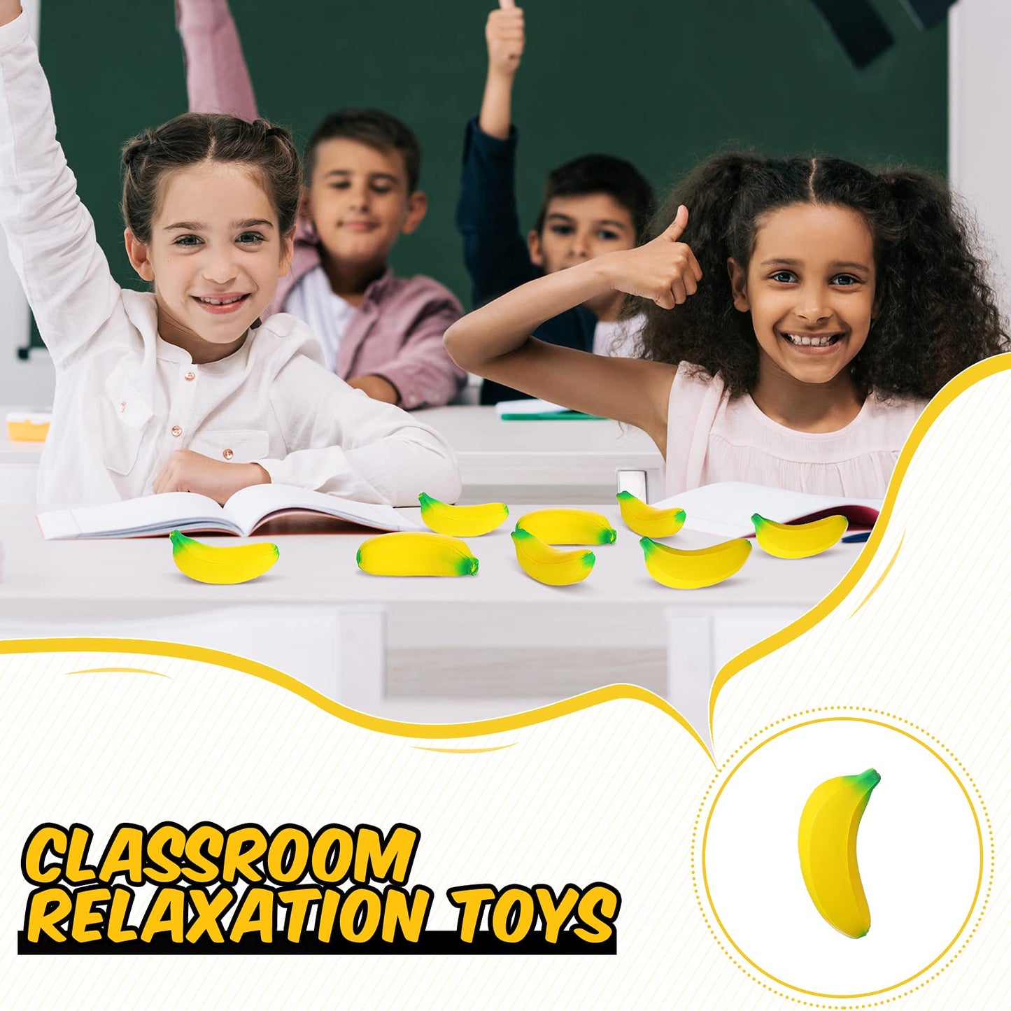 Kasyat 15 Pcs Banana Stress Toys – PU Relief Balls, 2.36 in, for Classroom, Gifts & Party Favors