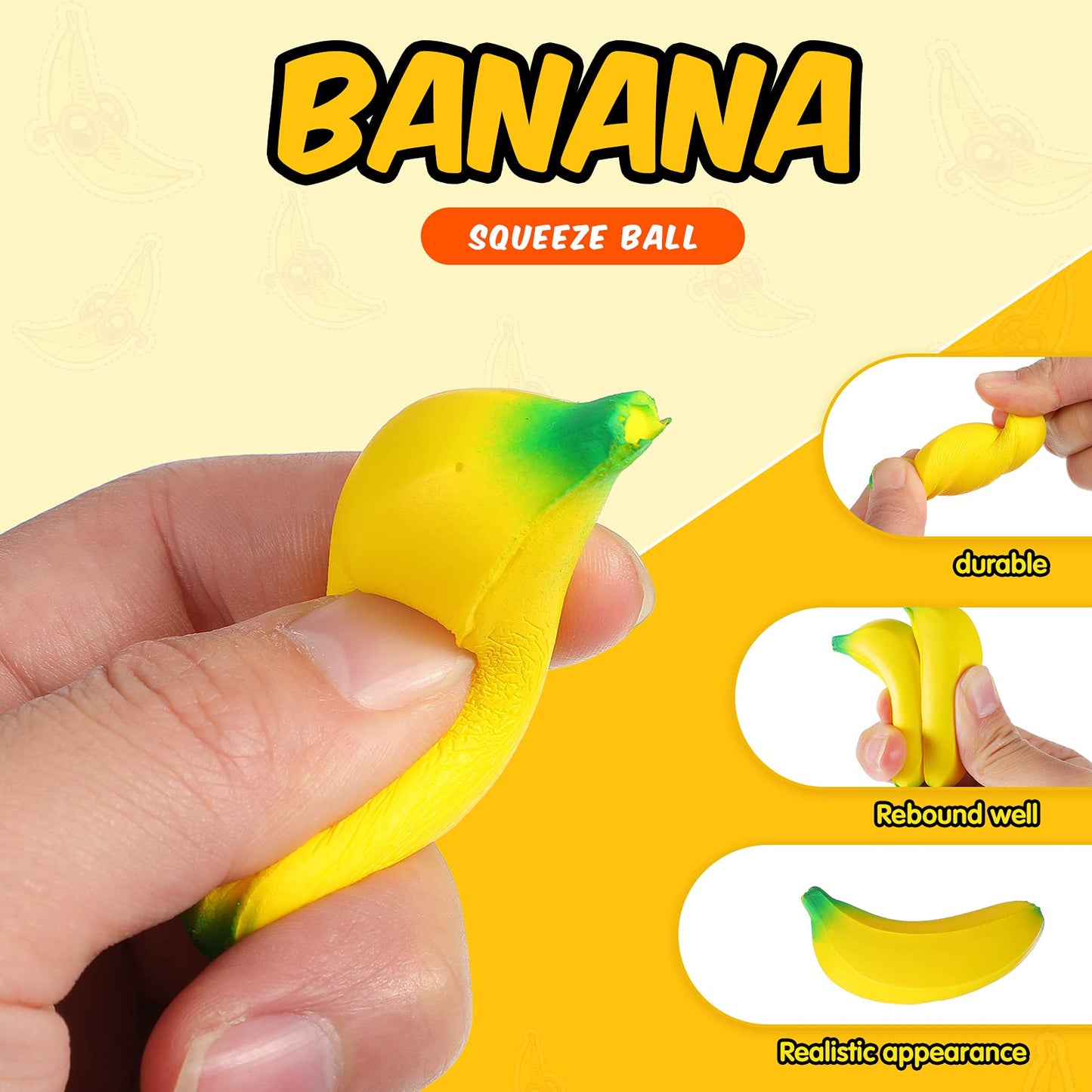 Kasyat 15 Pcs Banana Stress Toys – PU Relief Balls, 2.36 in, for Classroom, Gifts & Party Favors