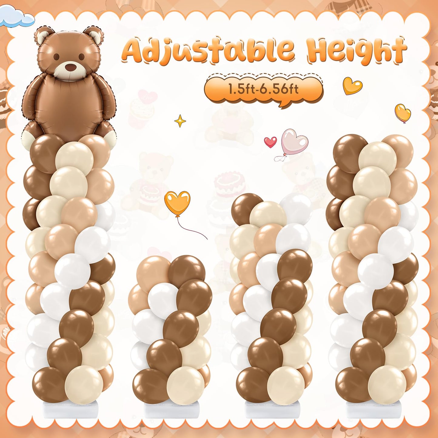 Kasyat 2-Set Bear Balloon Column Stand Kit | Baby Shower & Party Decor