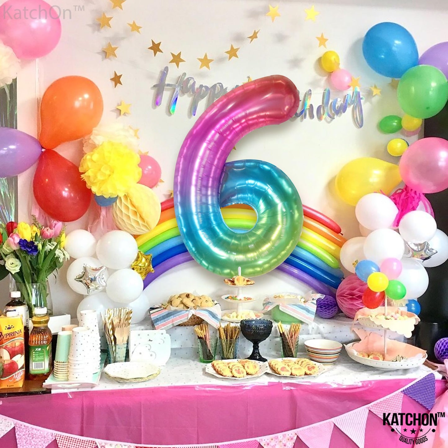 KatchOn Giant 40 Inch Jelly Number 6 Balloon | Rainbow Decor for Birthdays & Anniversaries