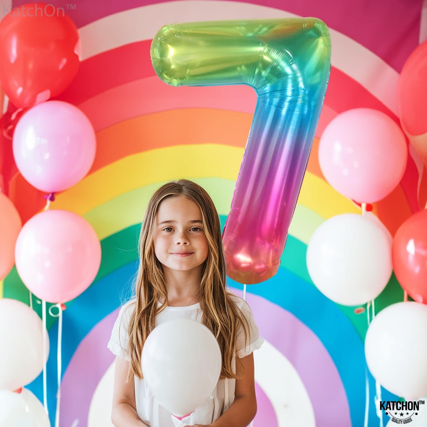 KatchOn Giant Jelly Number 7 Balloon - 40-Inch Rainbow Birthday Decor
