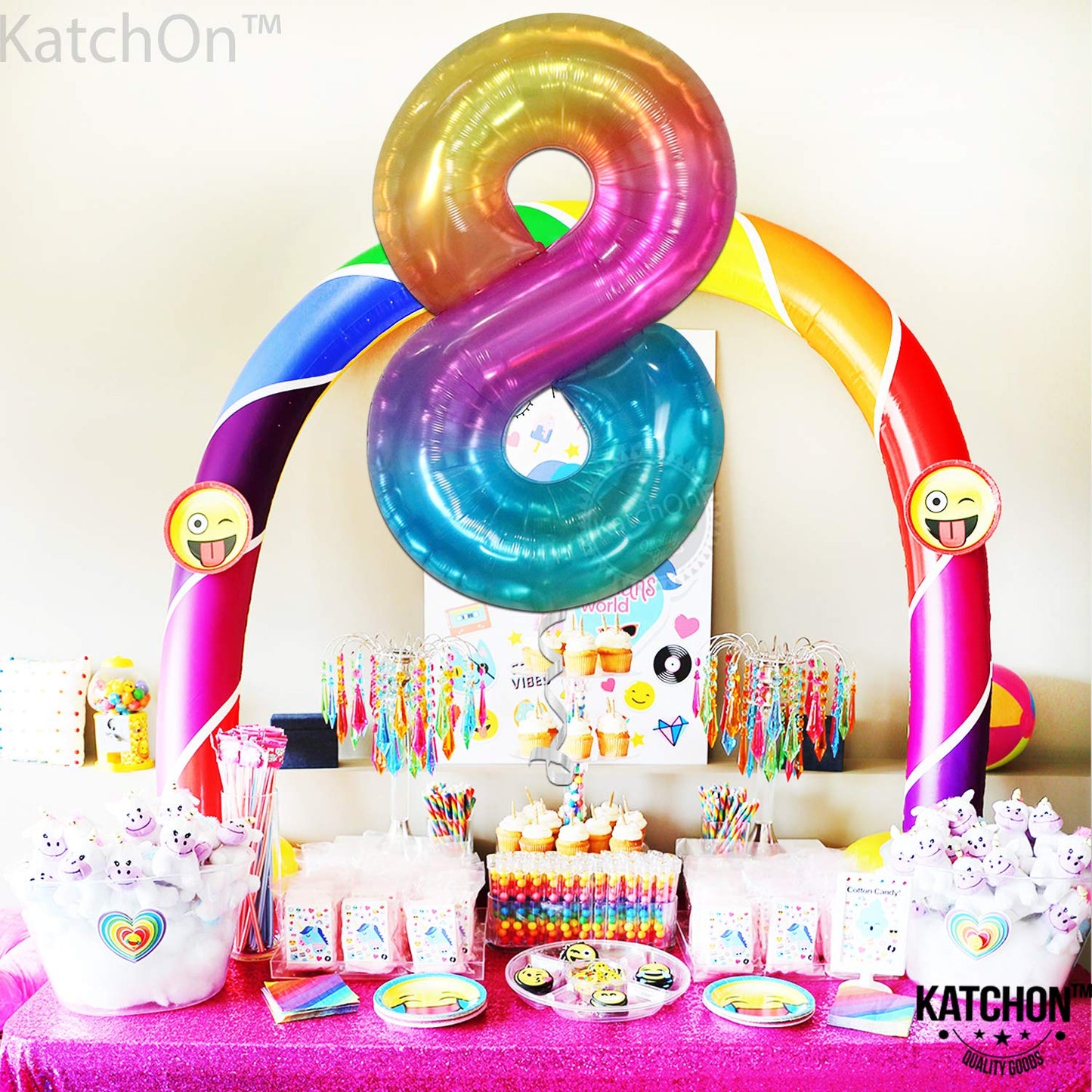 KatchOn Giant Rainbow 40 Inch Number 8 Balloon – Tie Dye Birthday Decor