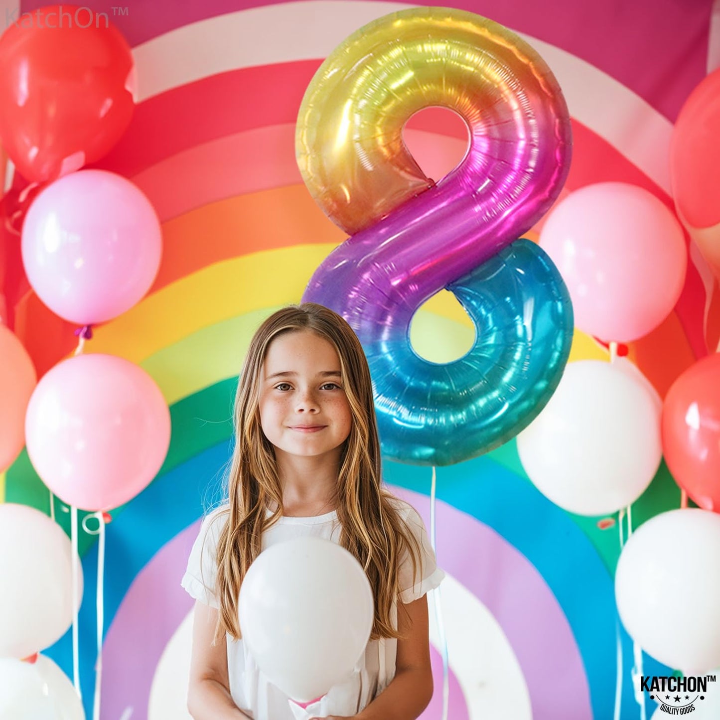 KatchOn Giant Rainbow 40 Inch Number 8 Balloon – Tie Dye Birthday Decor